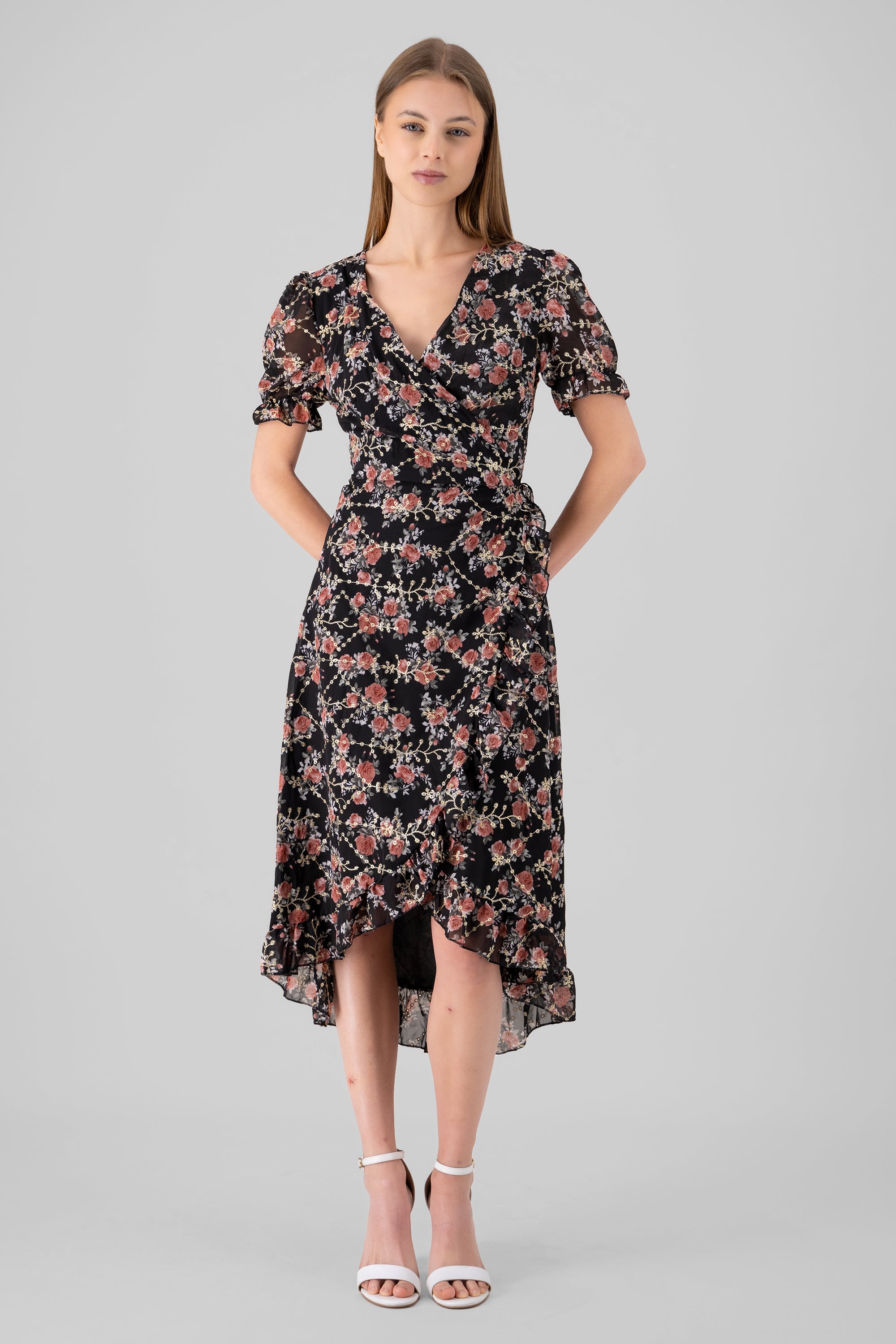 Vestido maxi olan flores NEGRO COMBO