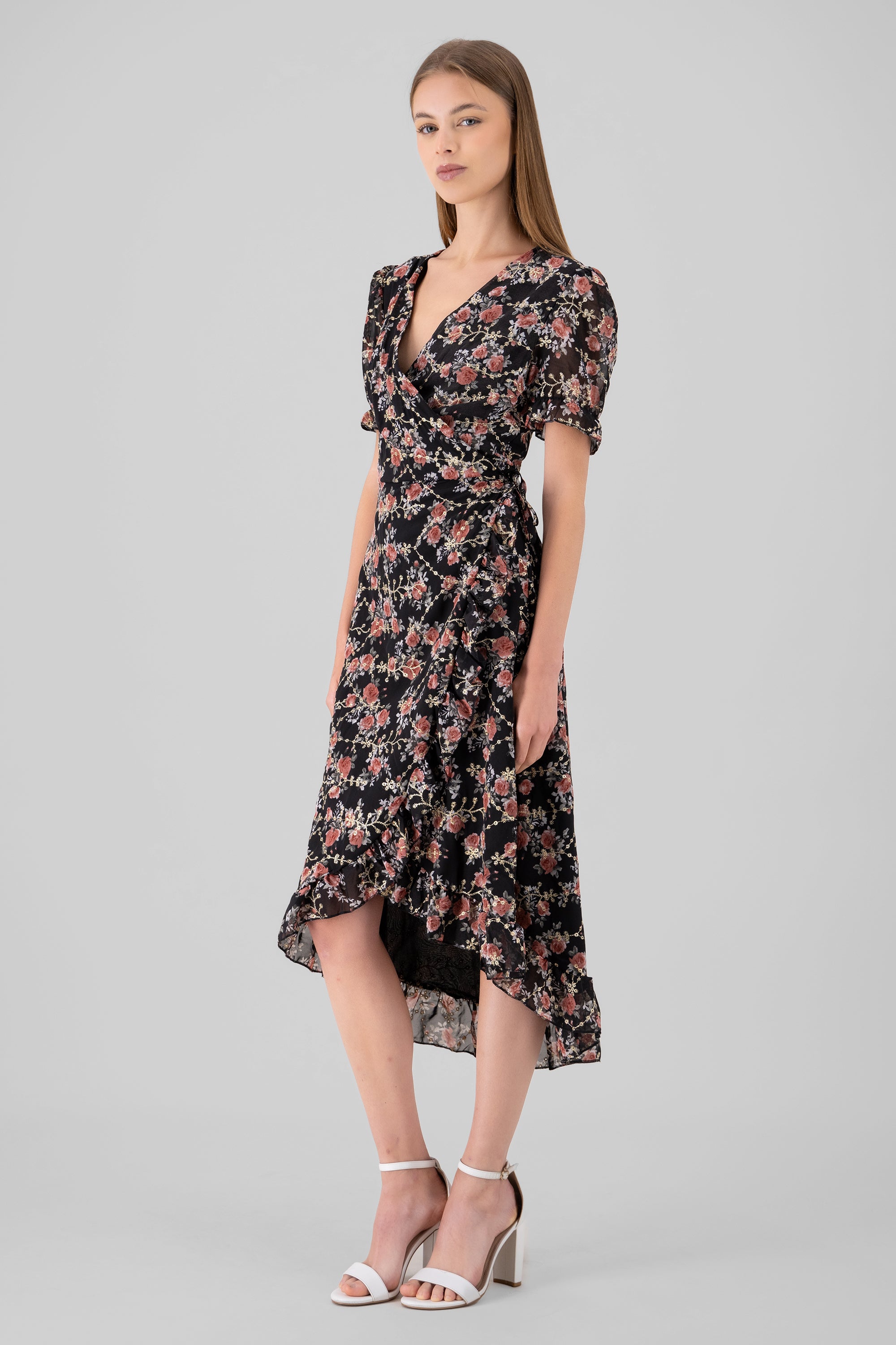 Vestido maxi olan flores NEGRO COMBO