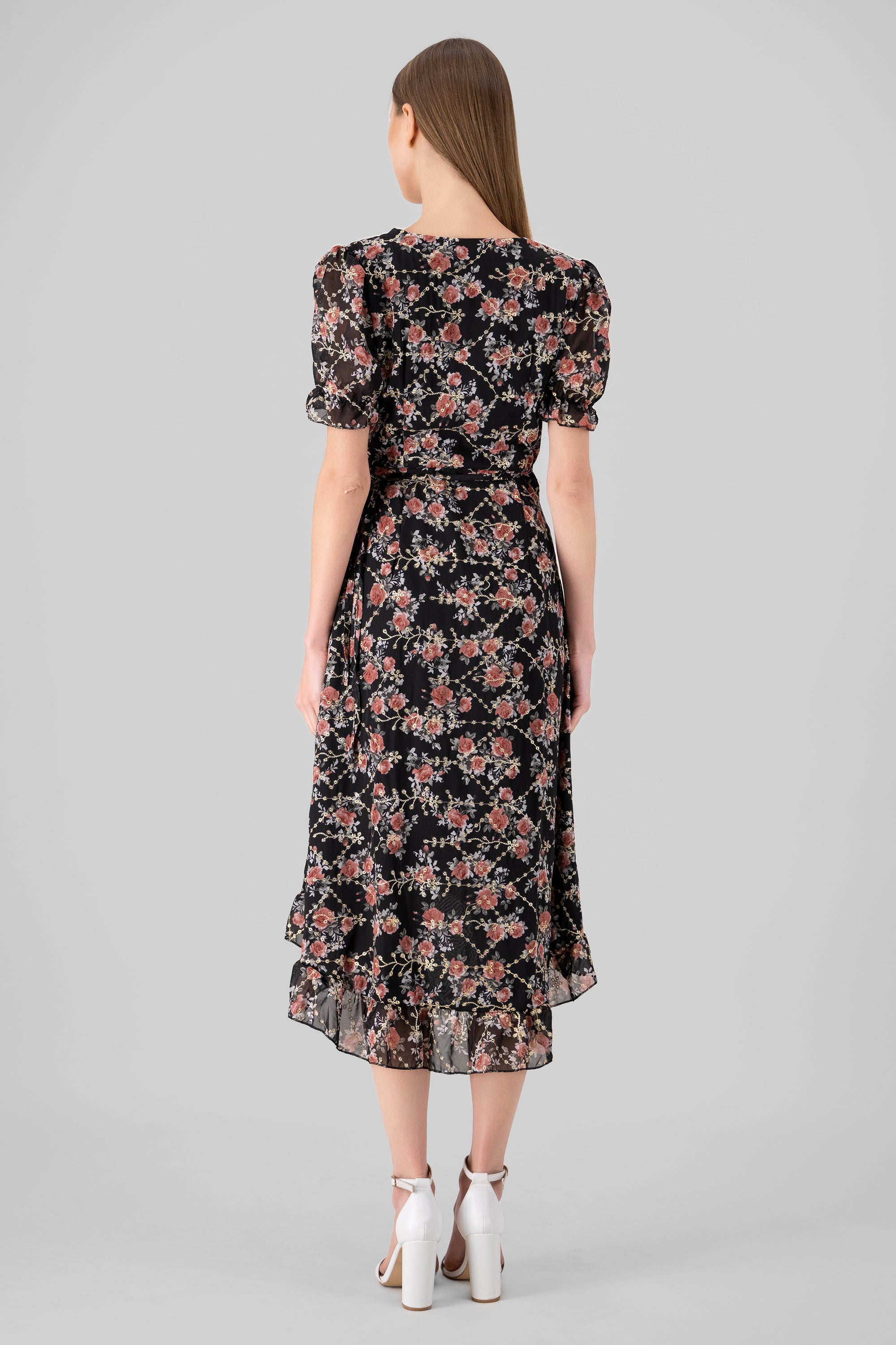 Vestido maxi olan flores NEGRO COMBO
