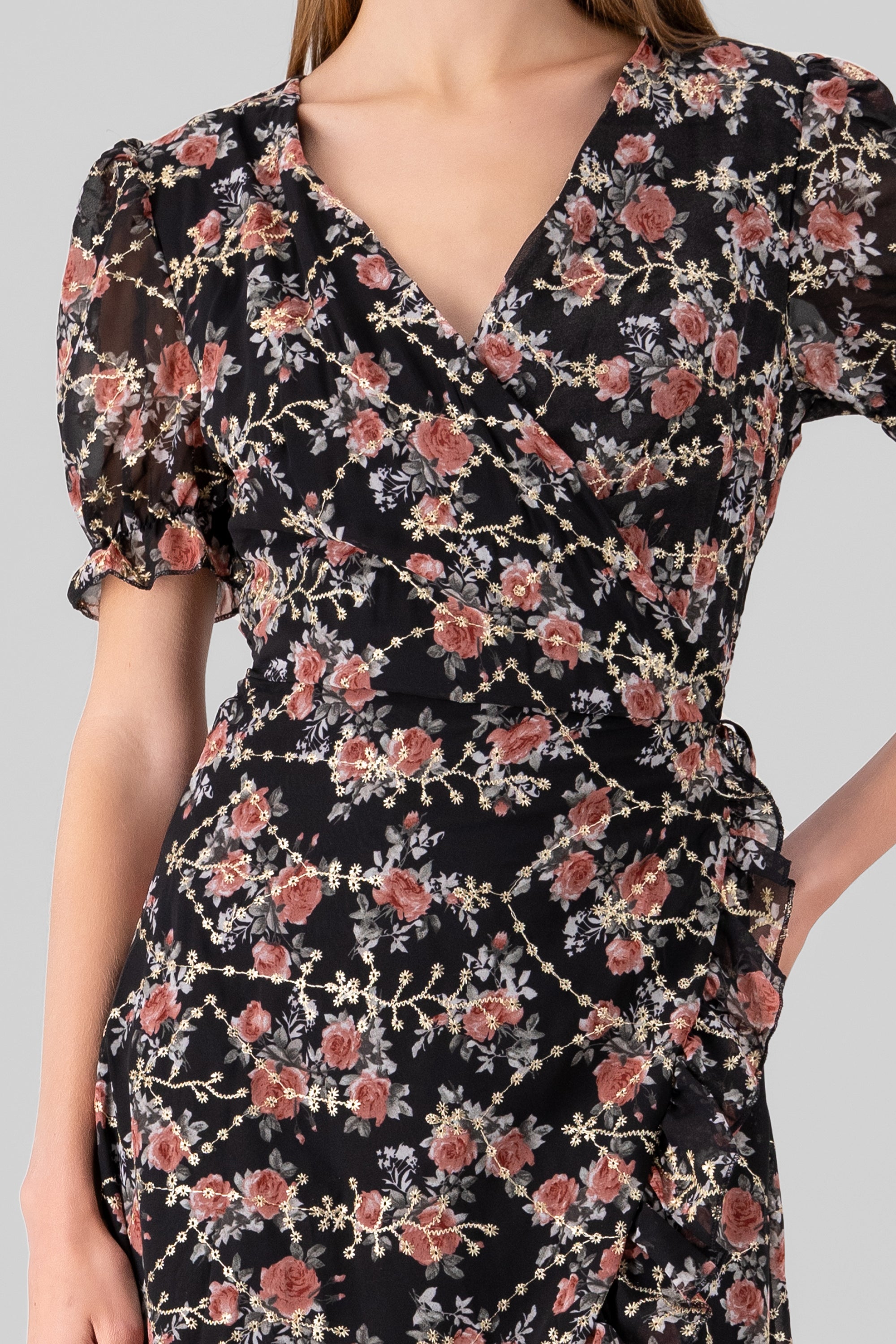 Vestido maxi olan flores NEGRO COMBO