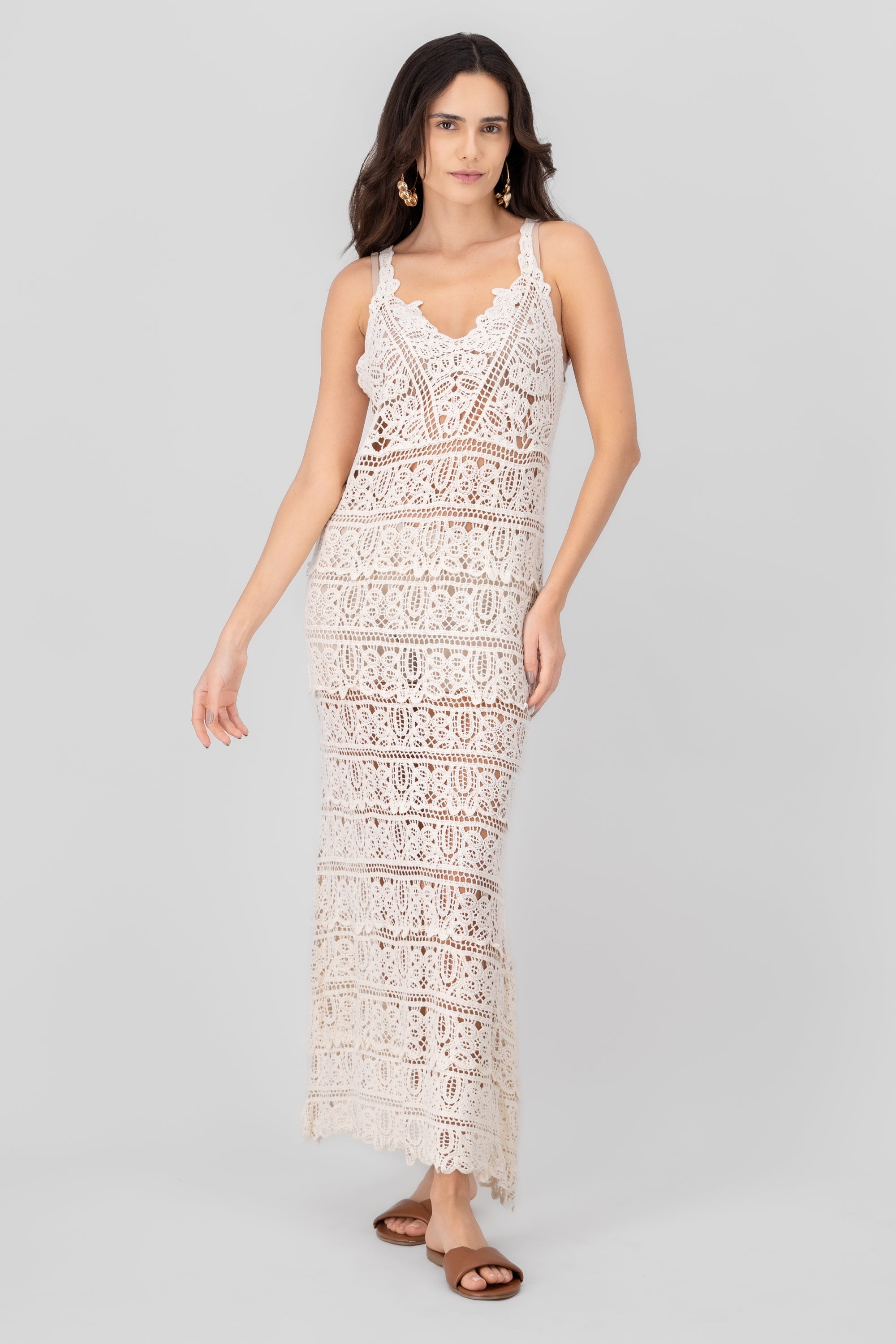 Maxivestido crochet boho BEIGE