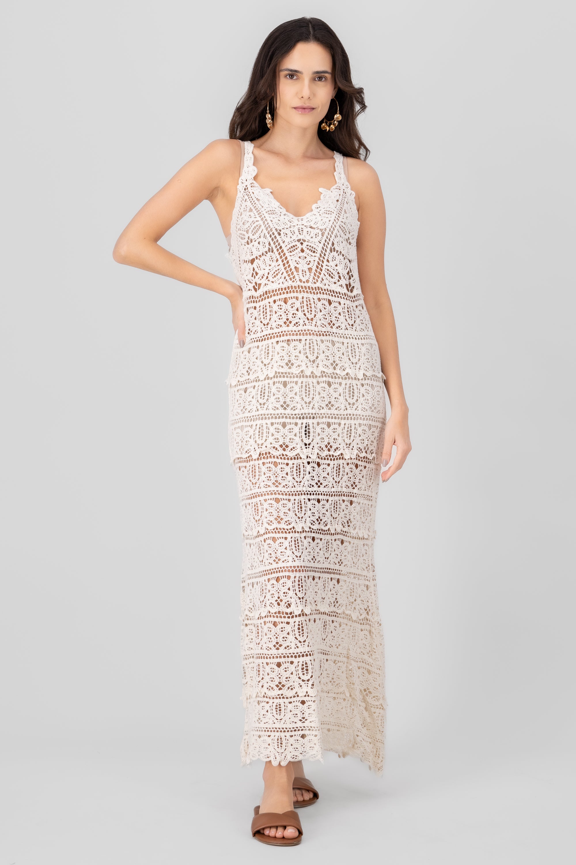 Maxivestido crochet boho BEIGE
