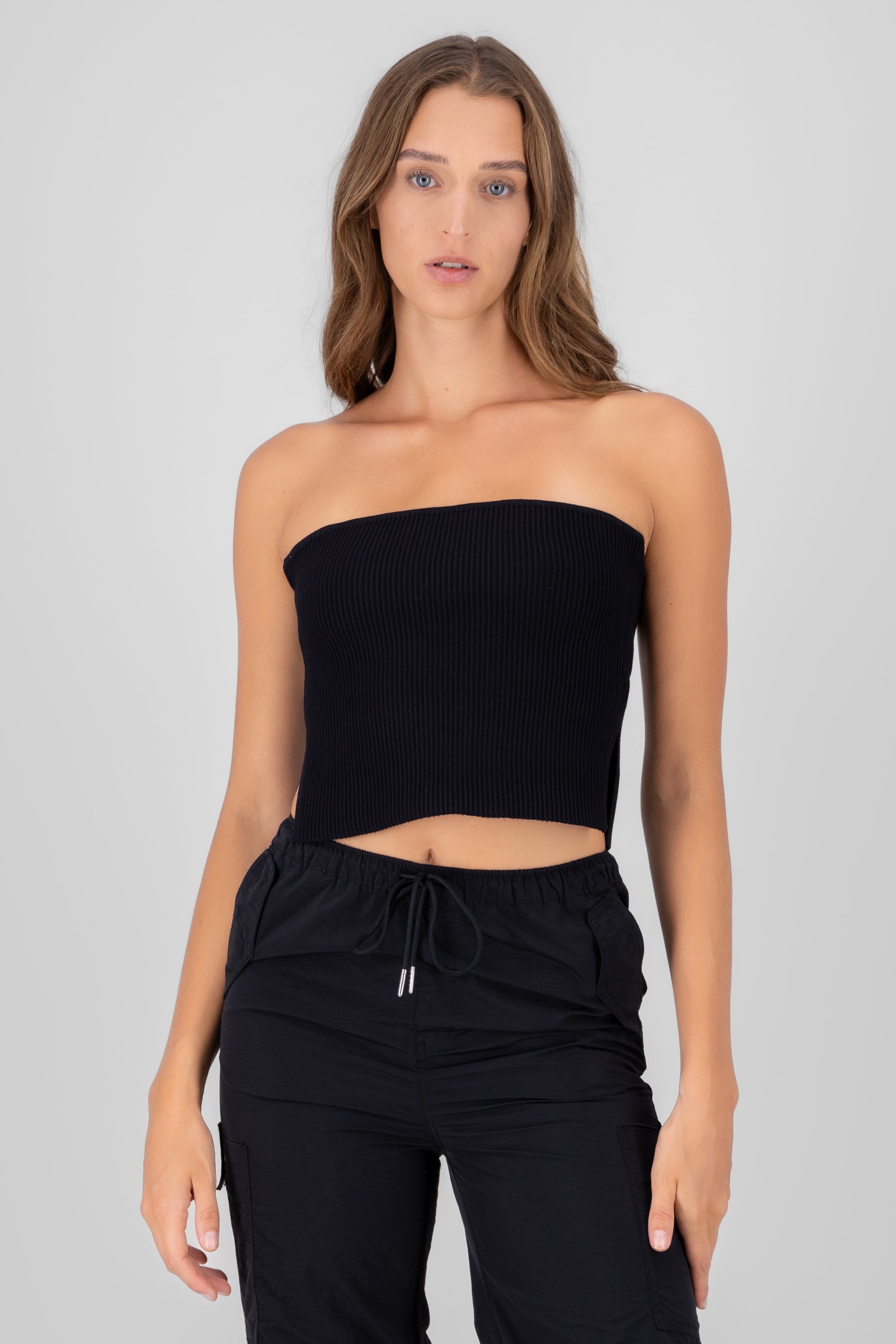 Top rib grueso strapless NEGRO