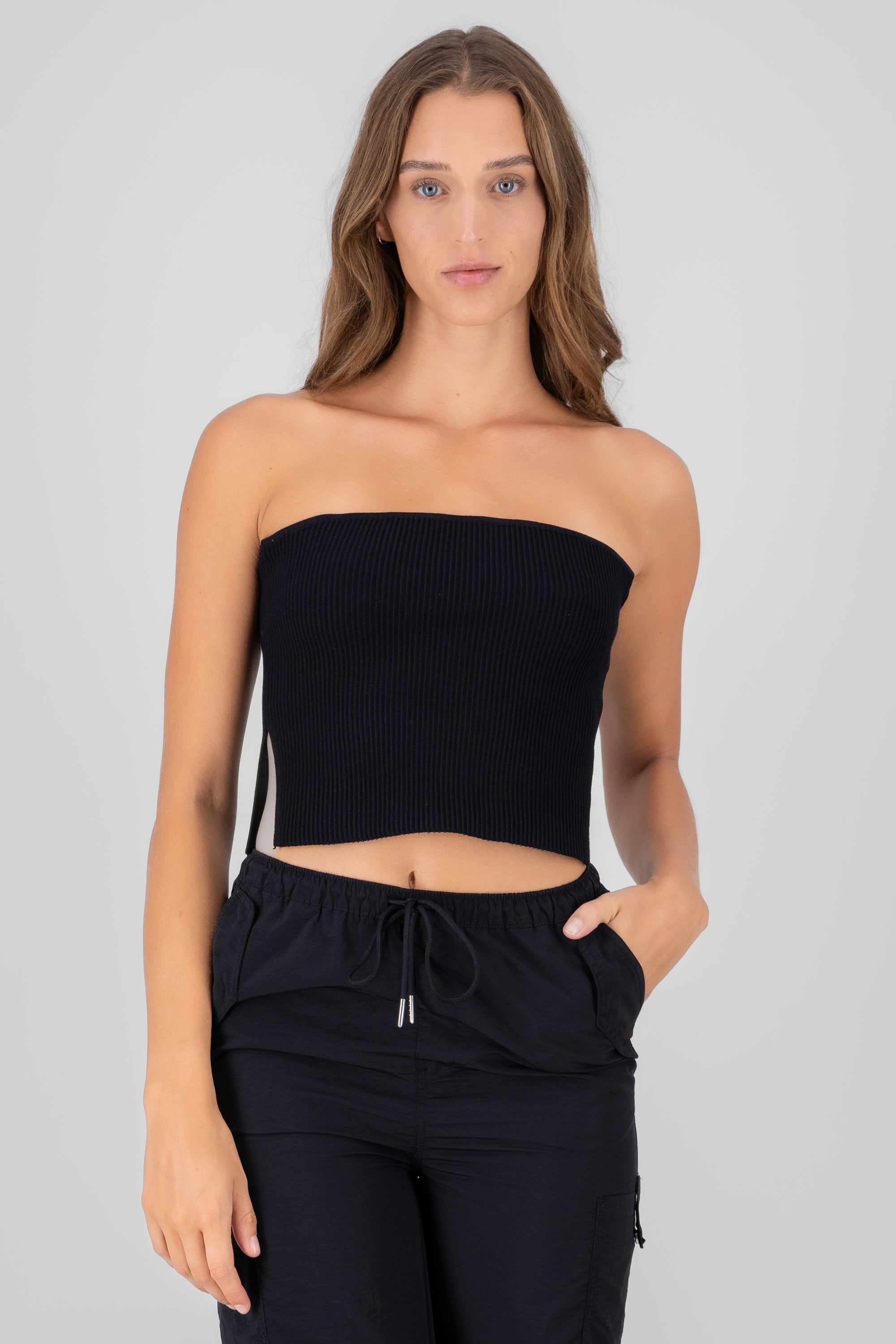 Top rib grueso strapless NEGRO