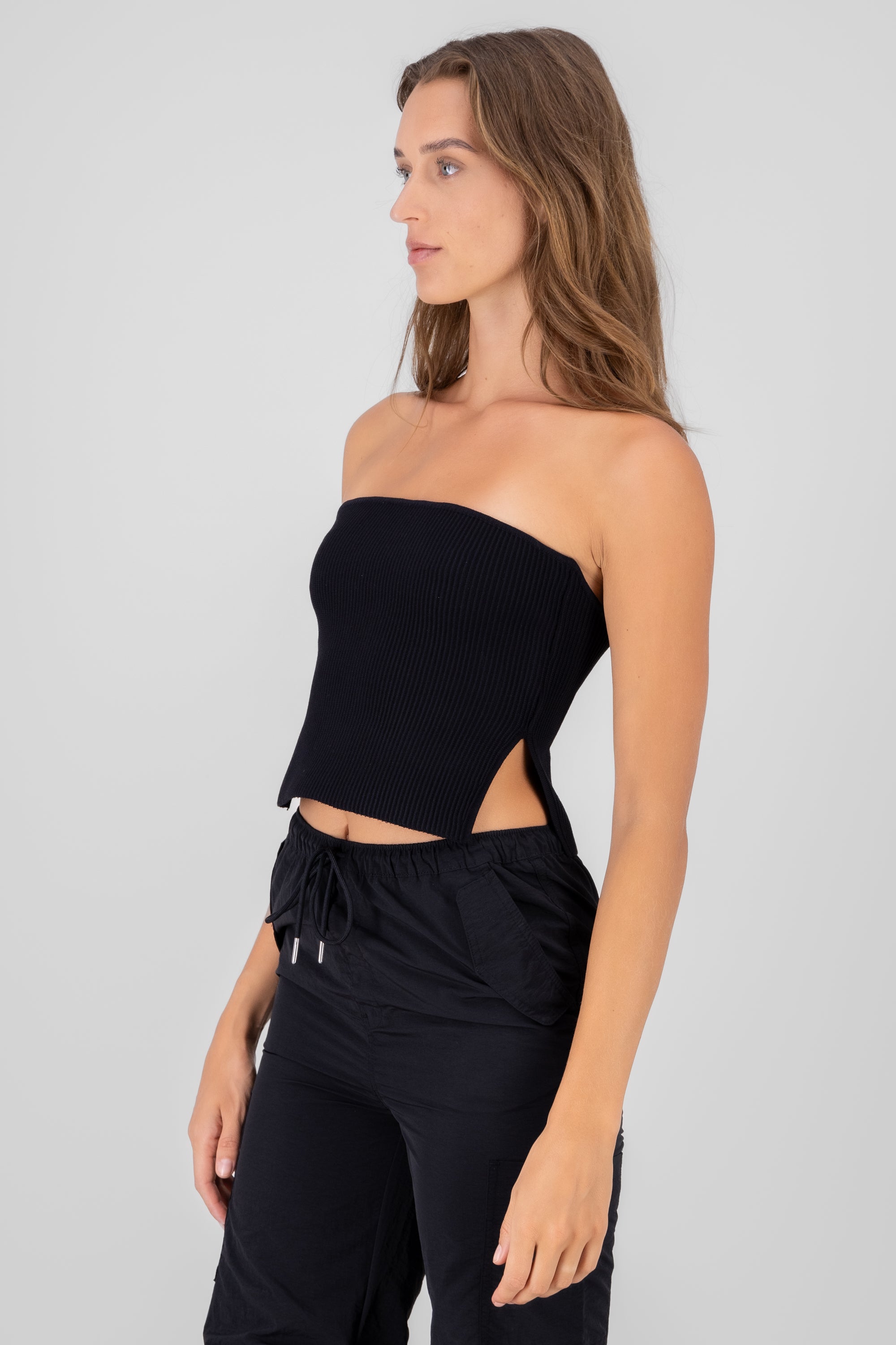 Top rib thick strapless BLACK