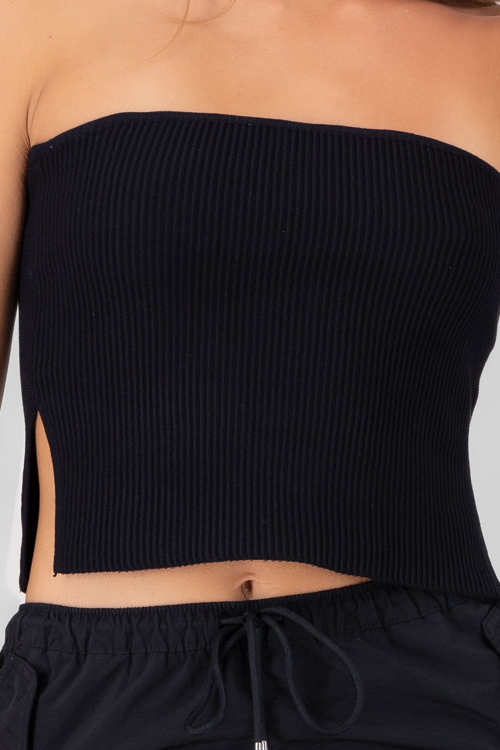 Top rib thick strapless BLACK