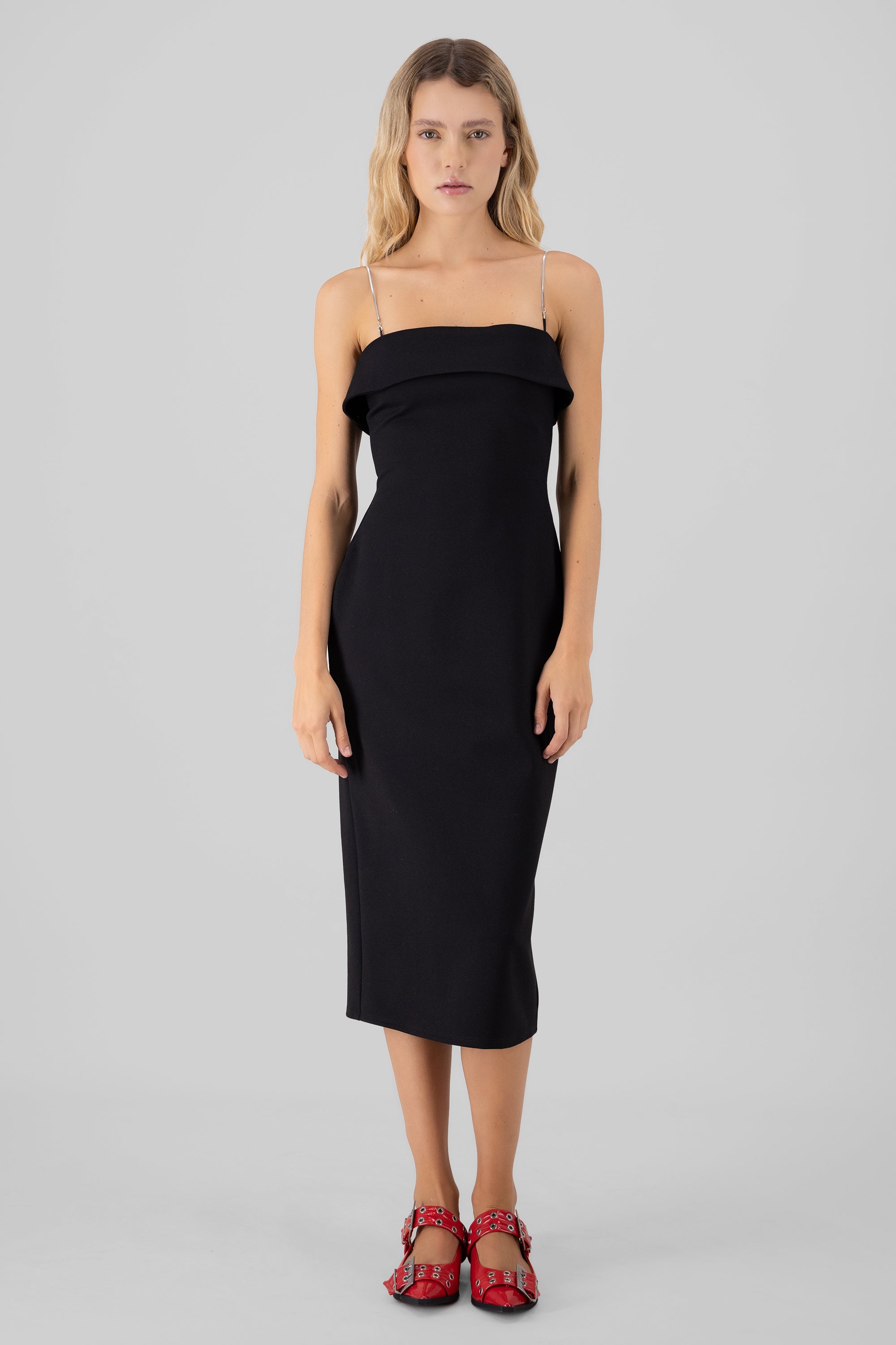 Midi Strapless Dress Hypsters Metal Strap BLACK