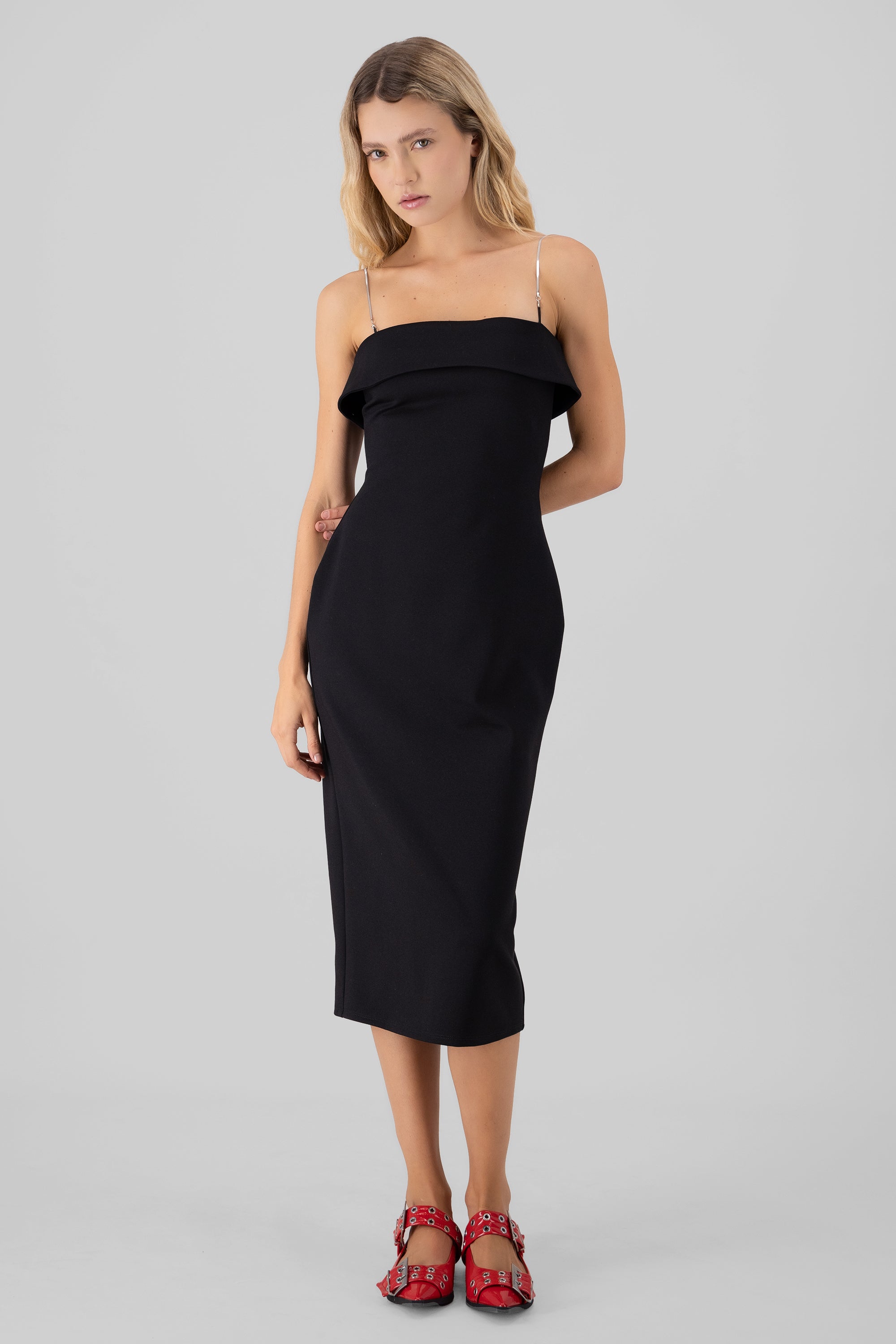 Midi Strapless Dress Hypsters Metal Strap BLACK