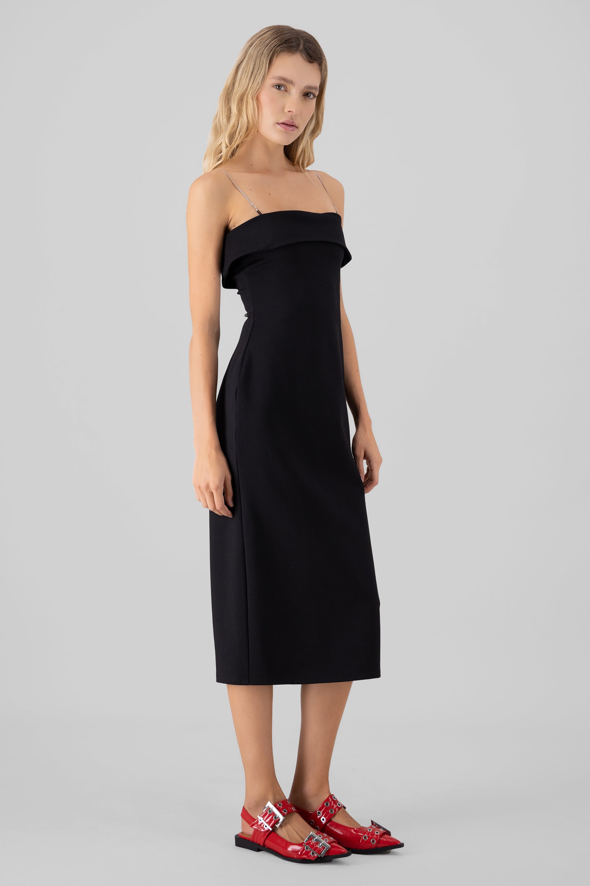 Midi Strapless Dress Hypsters Metal Strap BLACK