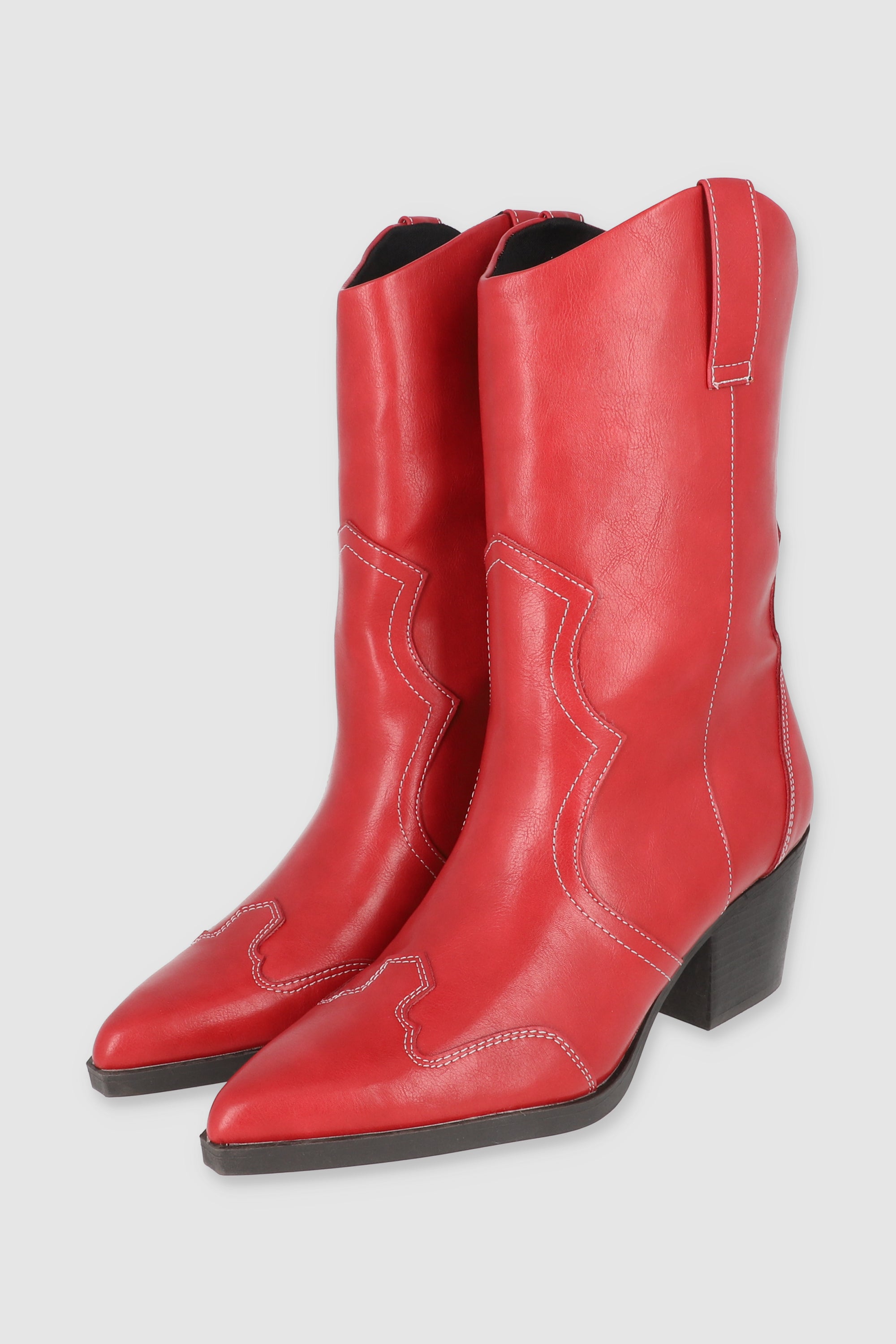 Bota midi vaquera sencilla pespuntes ROJO