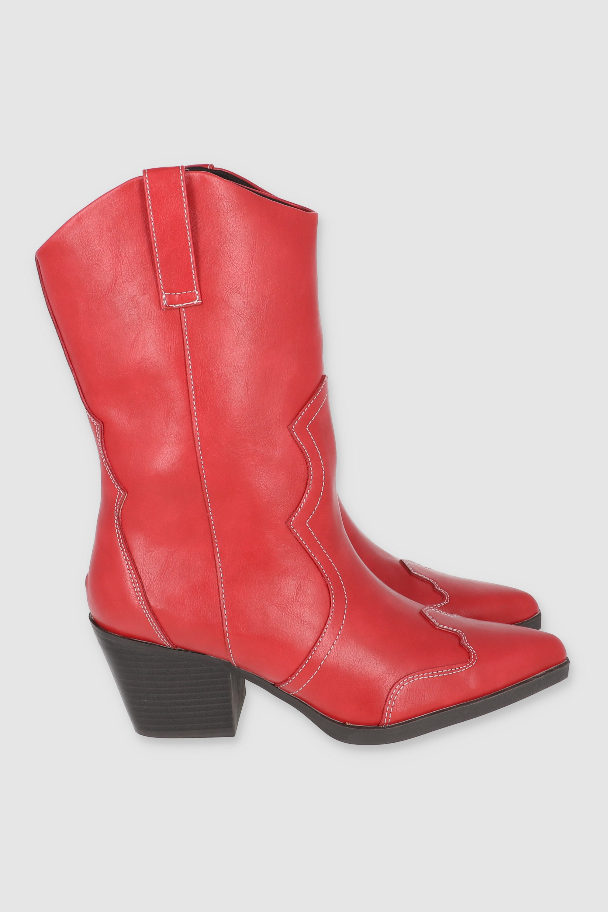 Bota midi vaquera sencilla pespuntes ROJO