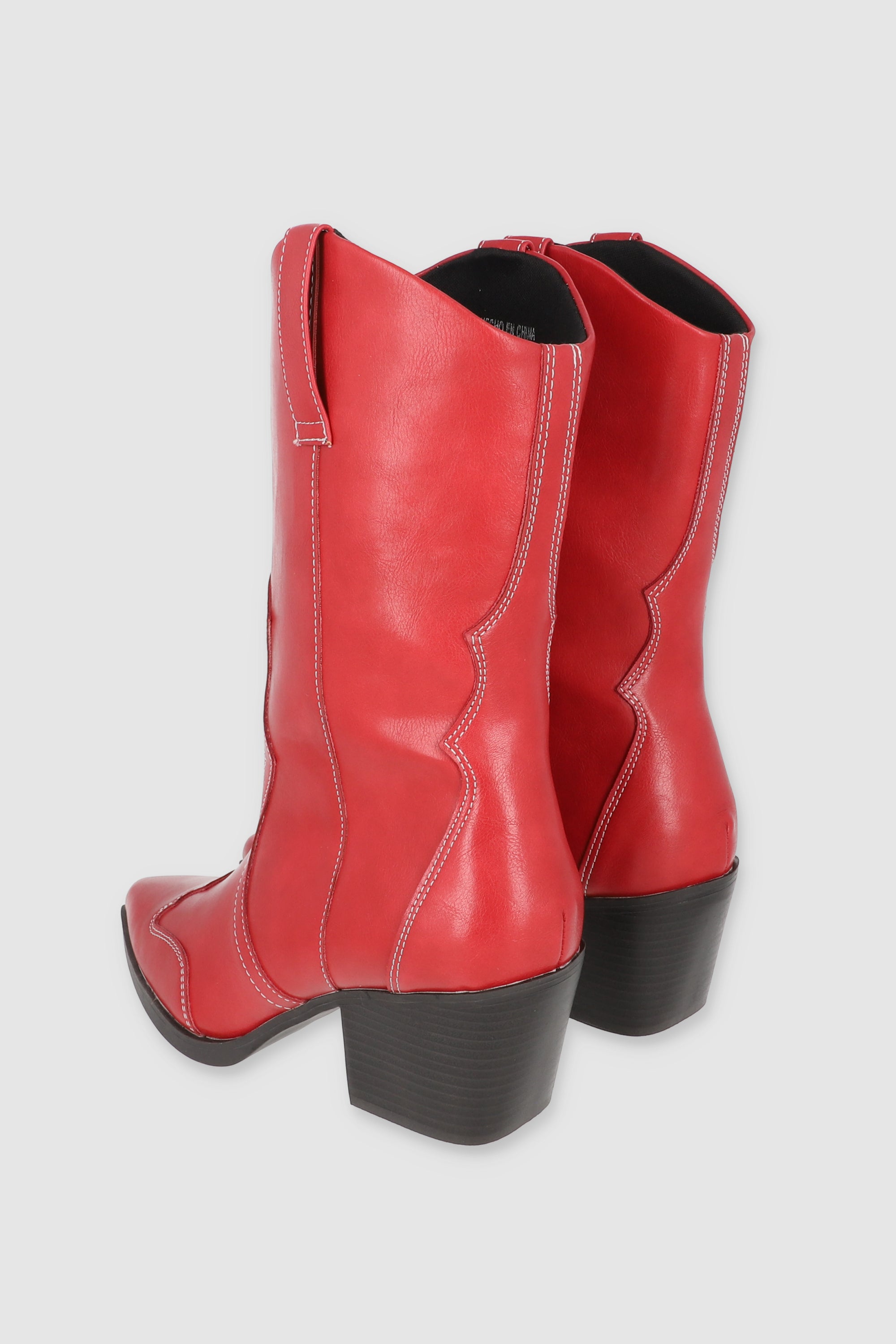 Bota midi vaquera sencilla pespuntes ROJO