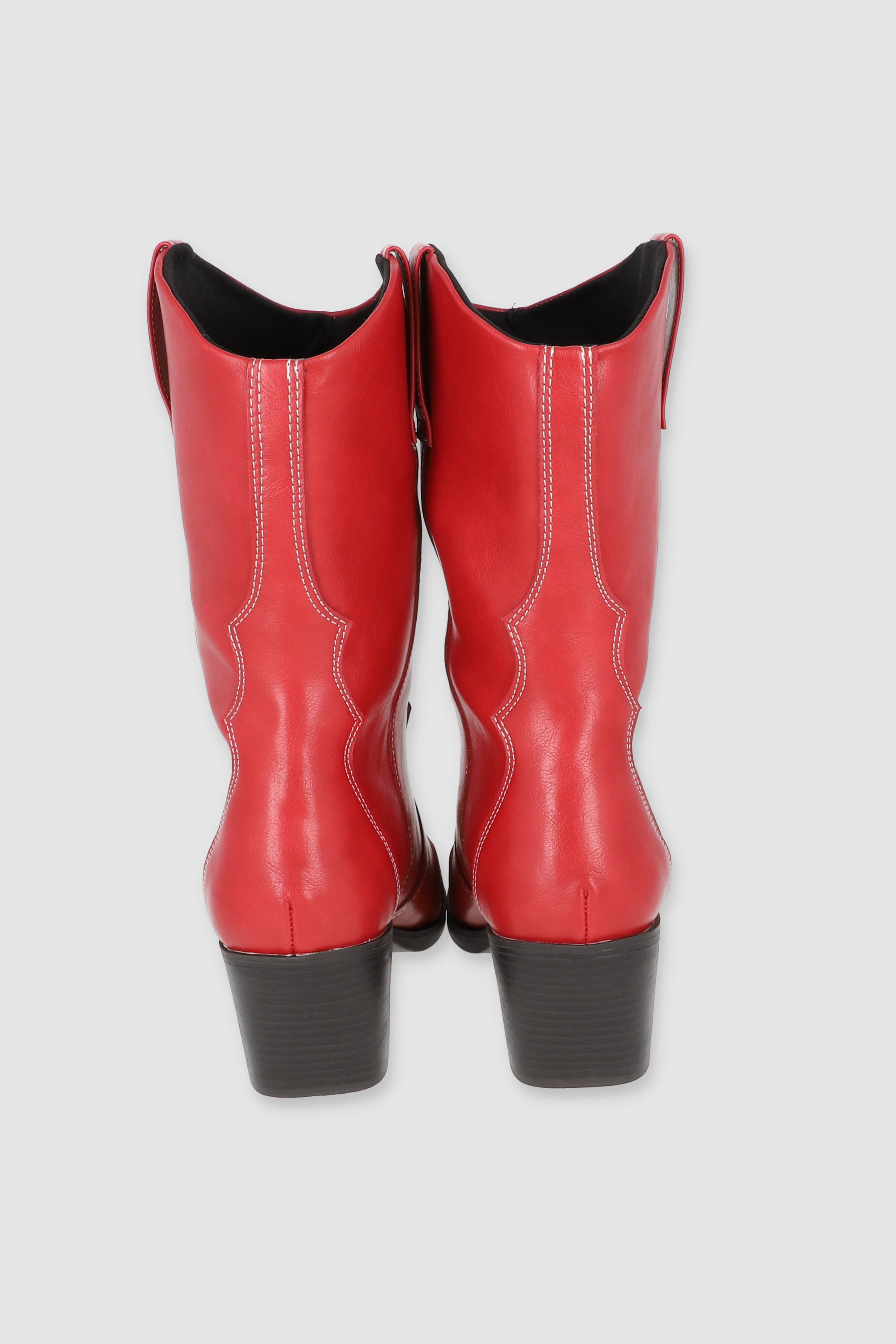 Bota midi vaquera sencilla pespuntes ROJO