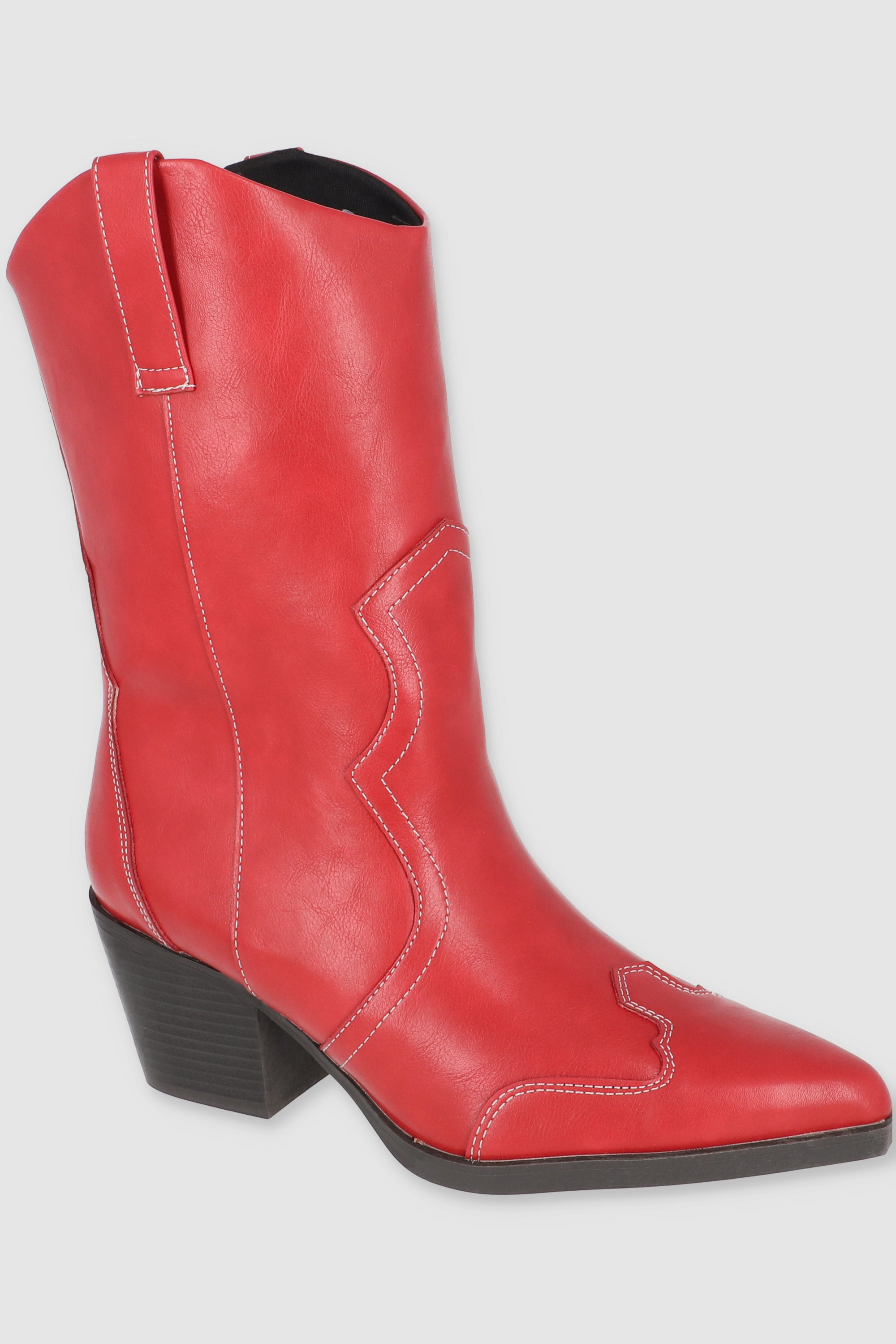 Bota midi vaquera sencilla pespuntes ROJO