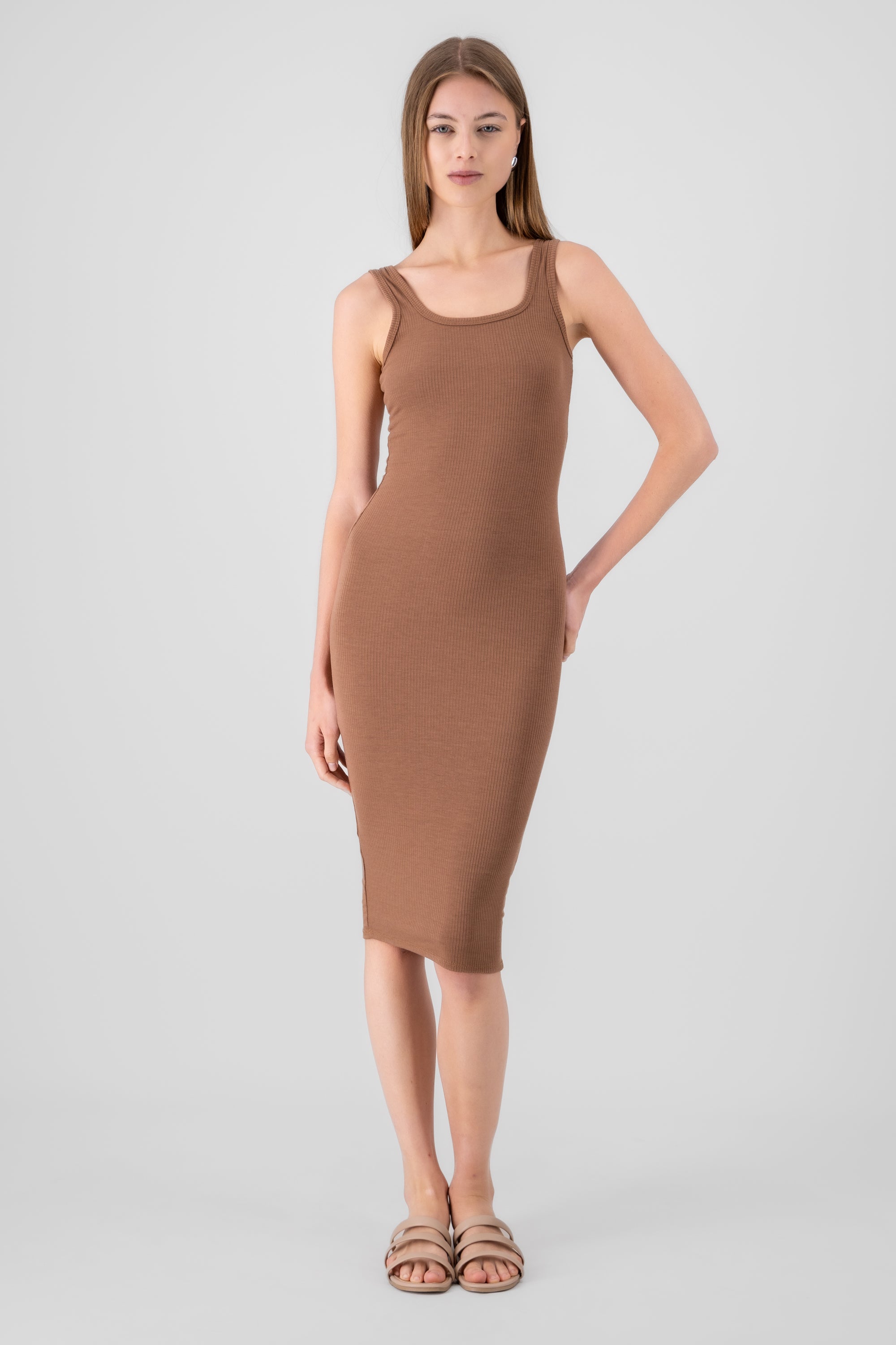 Vestido maxi rib liso TAUPE