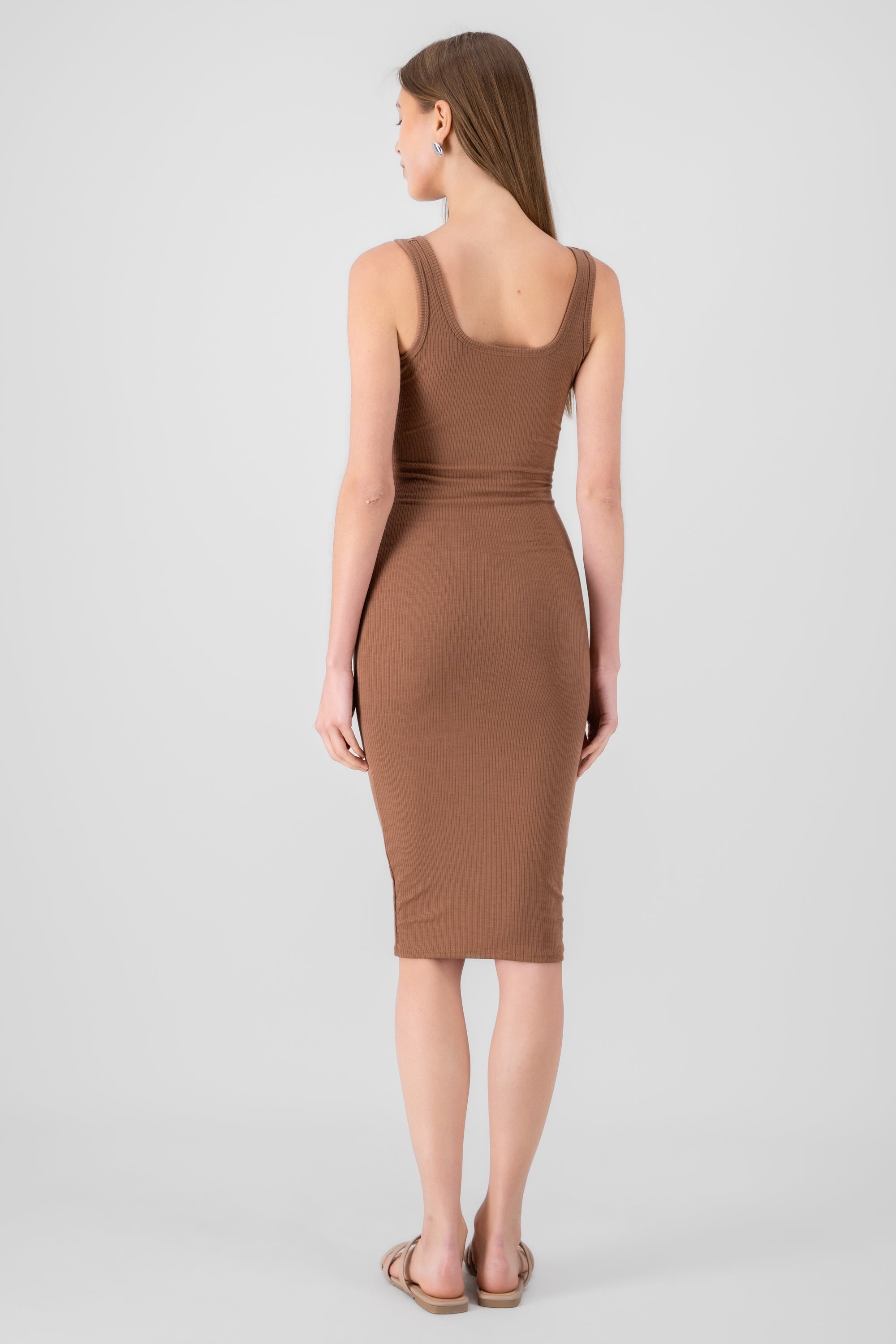 Vestido maxi rib liso TAUPE