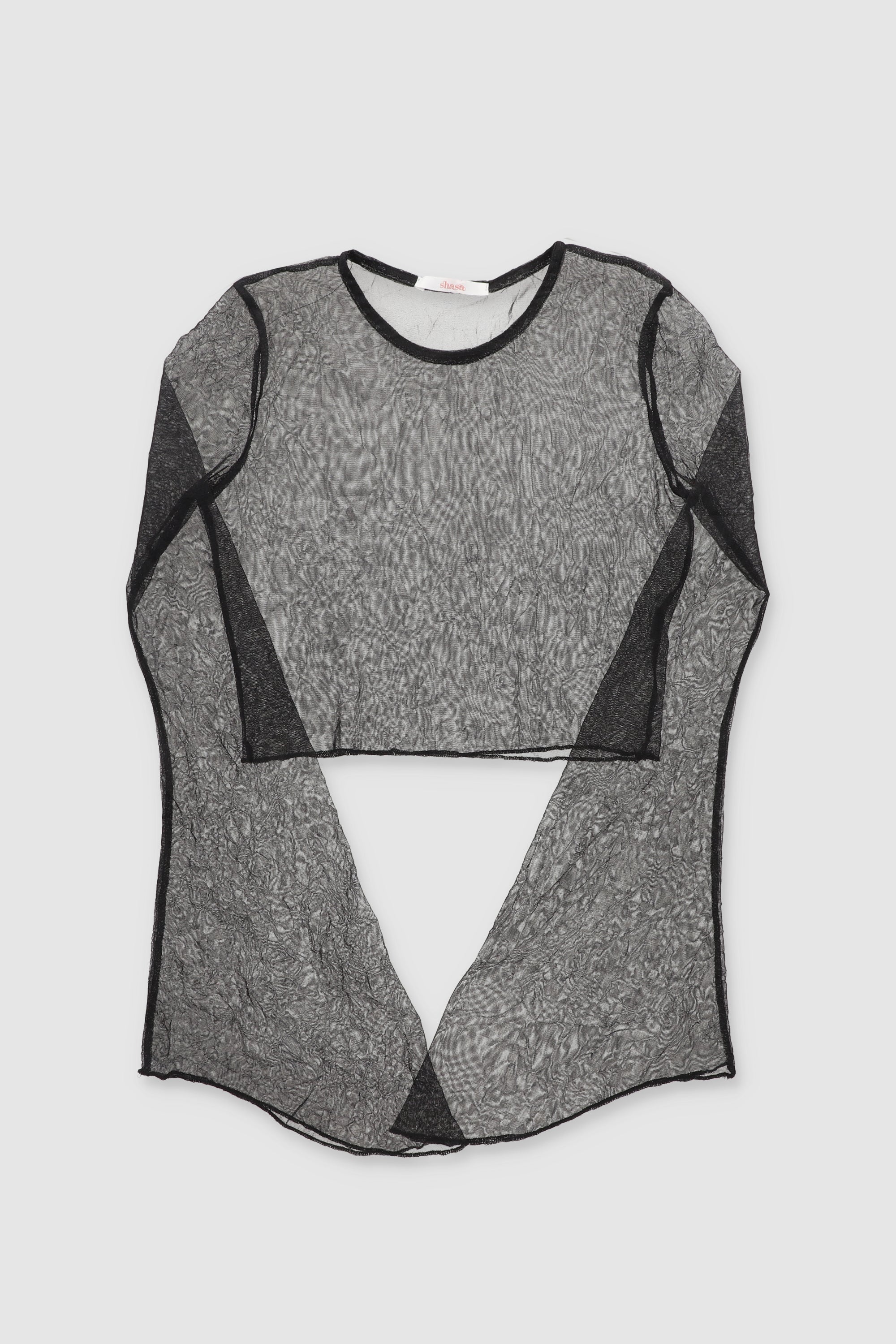 Blusa mesh crush manga larga NEGRO