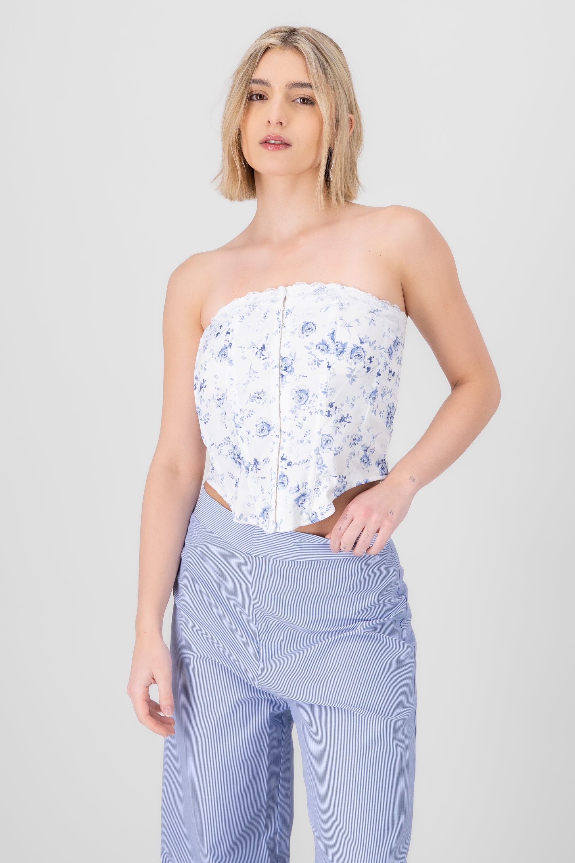 Corset con varillas strapless AZUL COMBO