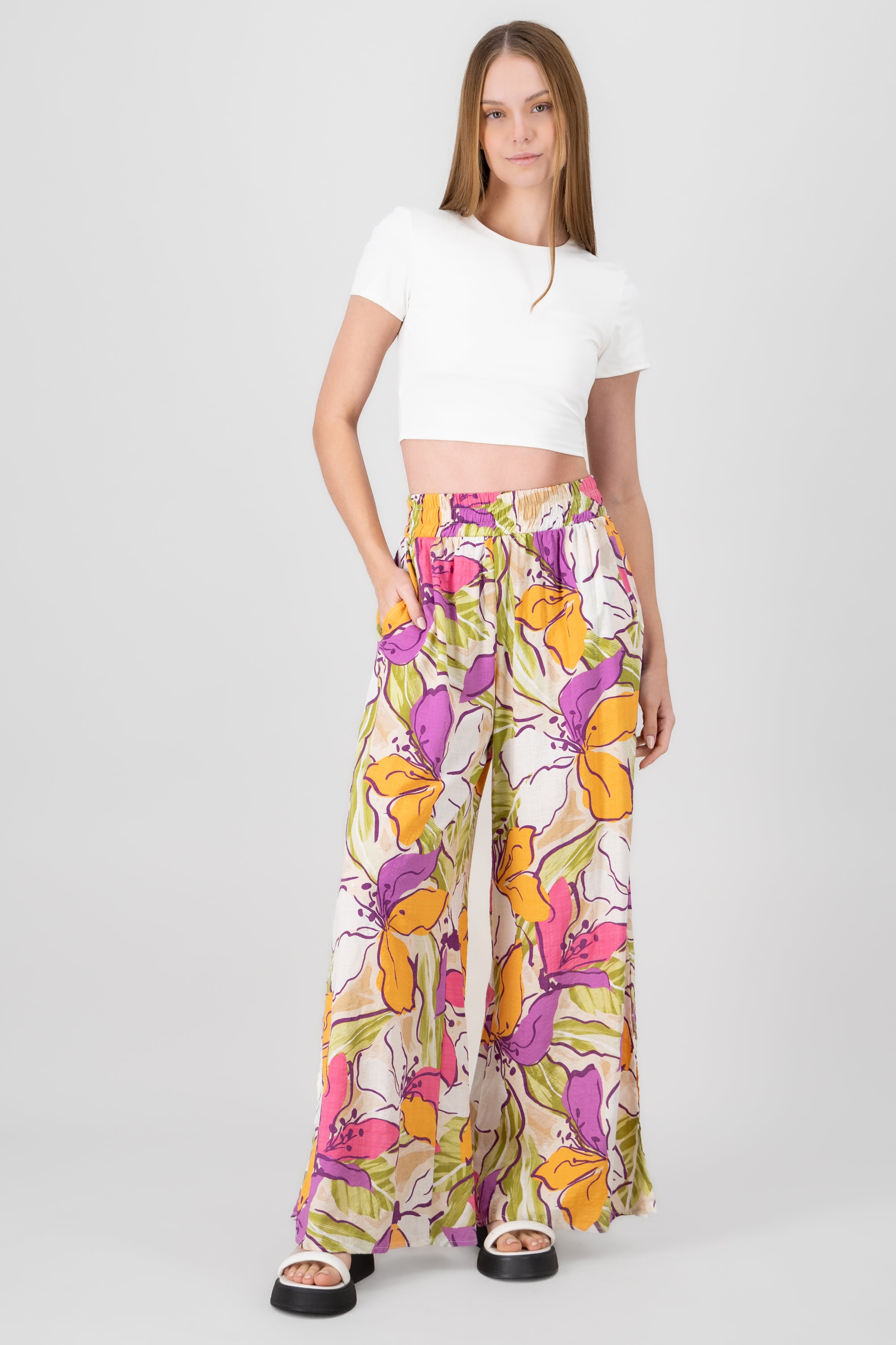 Pantalones fluidos estampado flores Hypsters MORADO COMBO