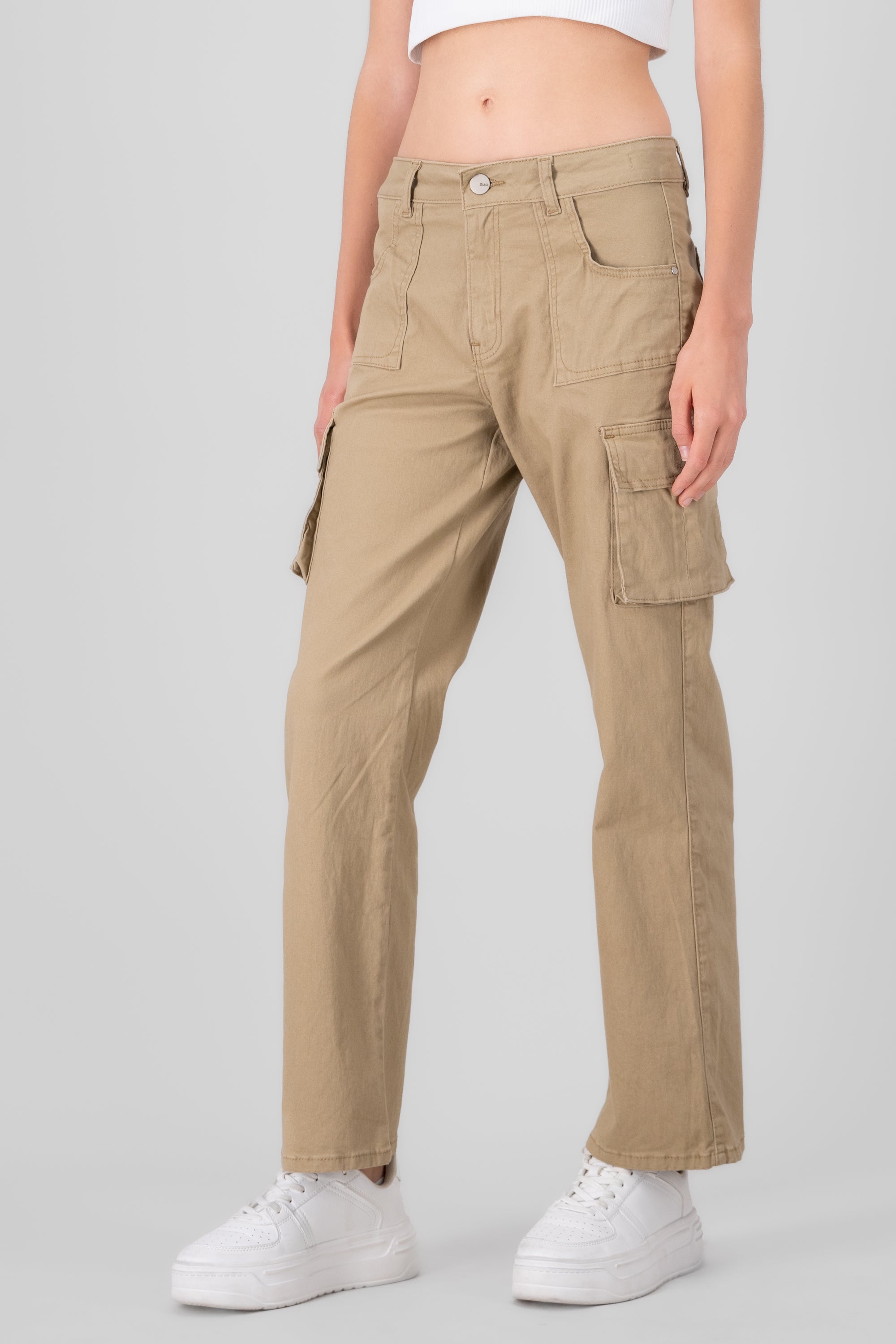 Jeans cargo straight monocolor KHAKI