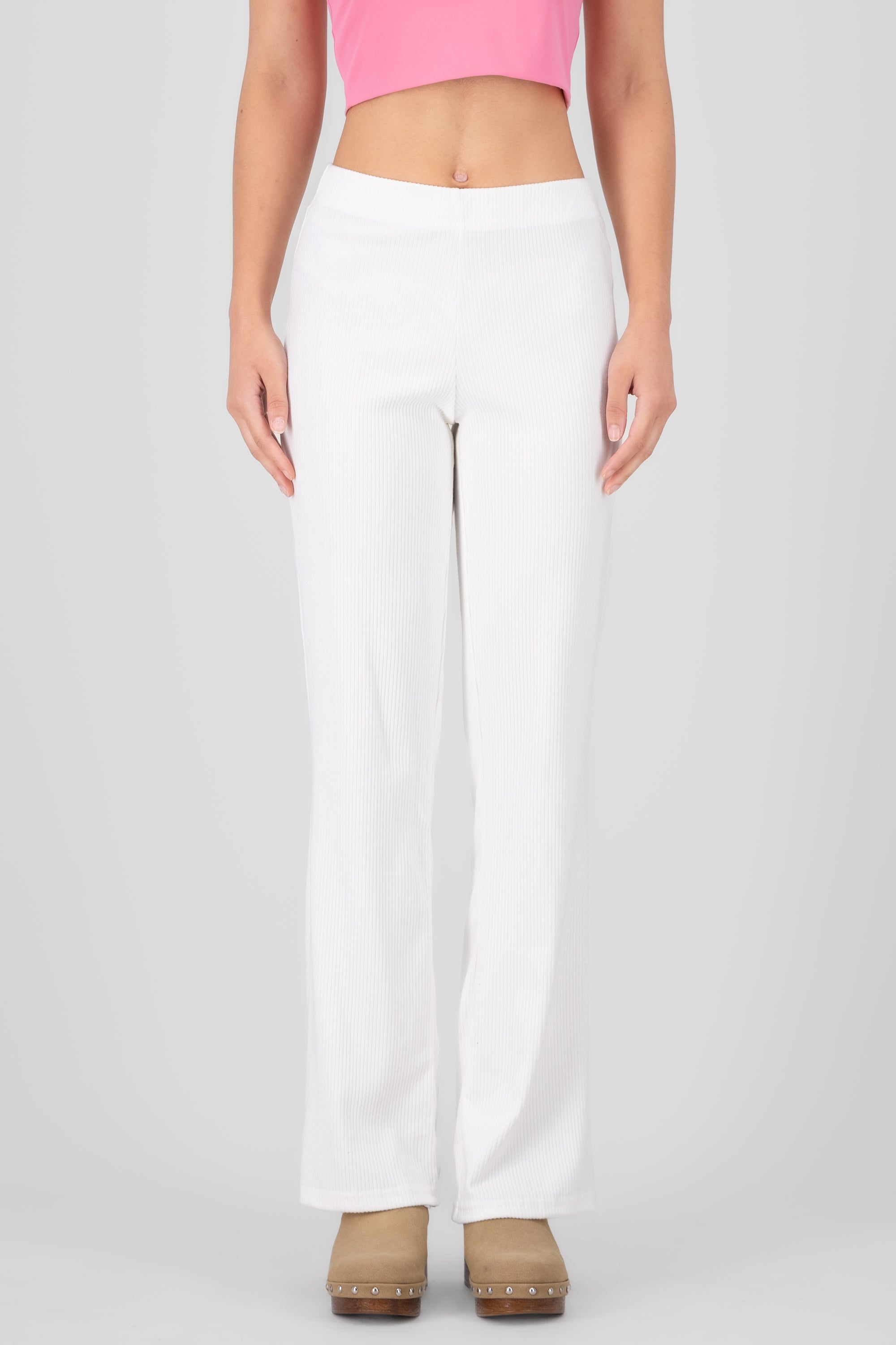 Pantalones lisos rib suave BLANCO