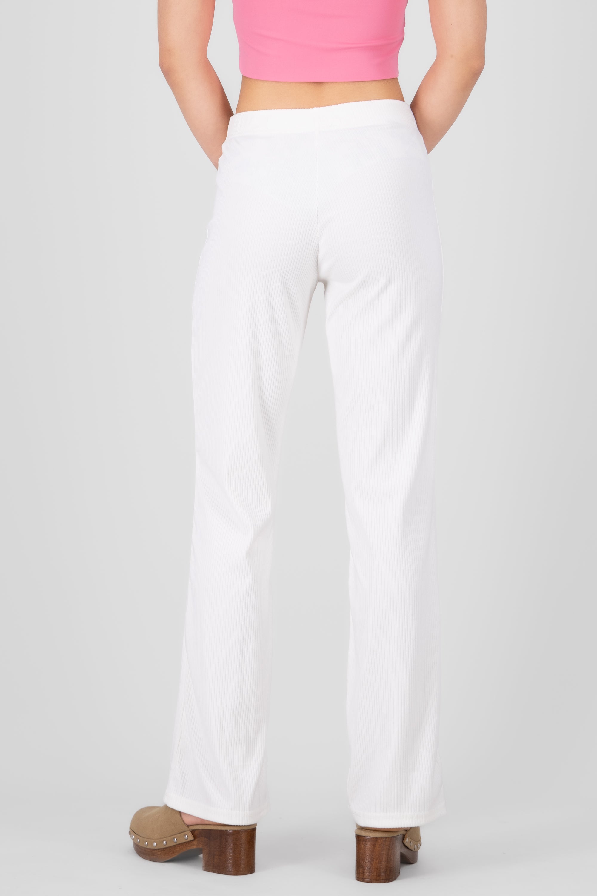 Pantalones lisos rib suave BLANCO