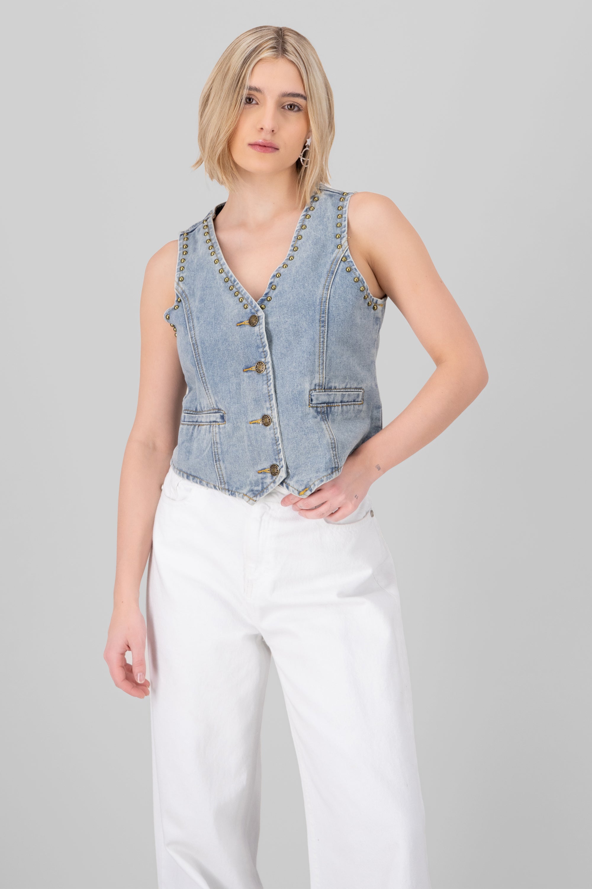 Vest with thisperoles Cropped Light Wash