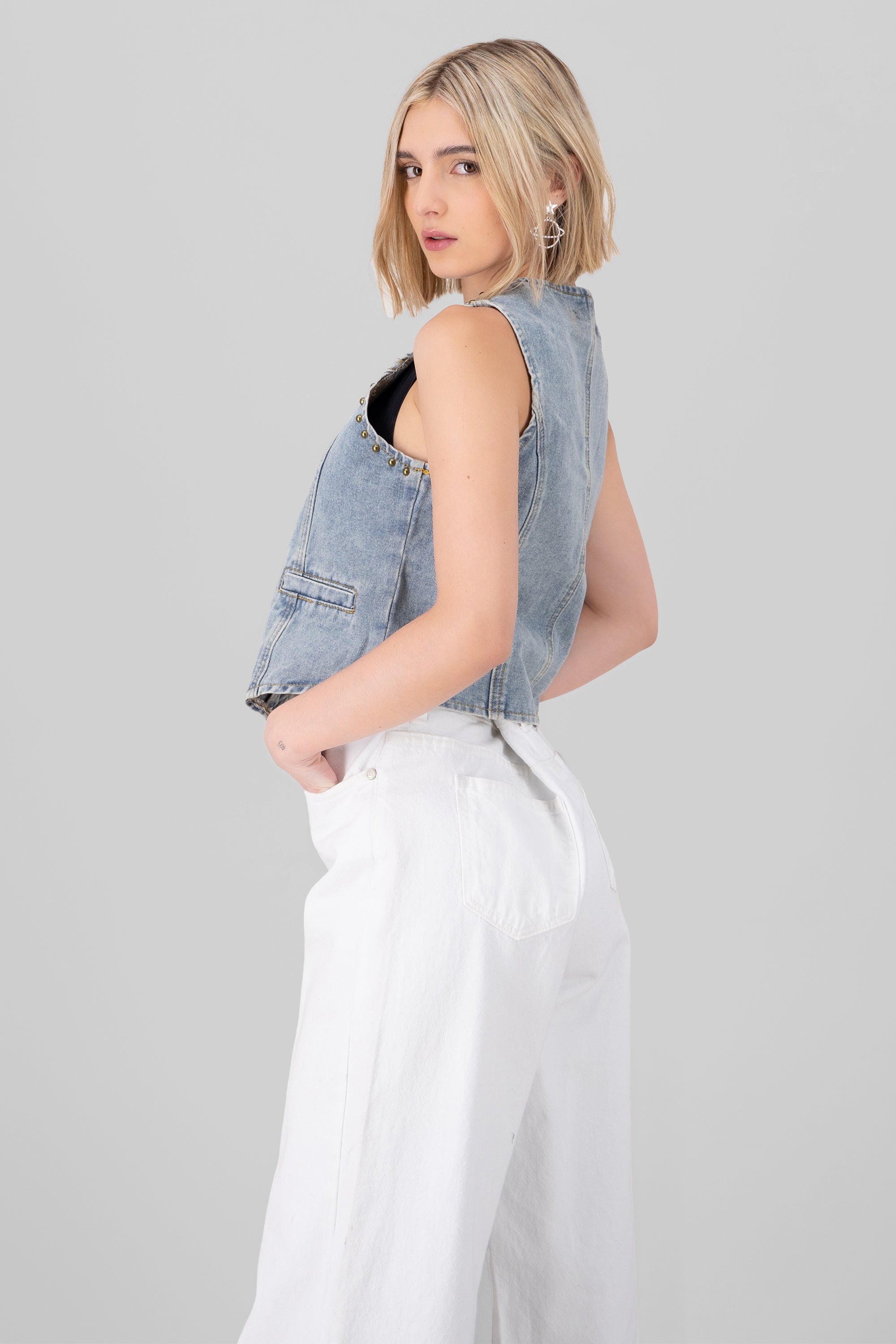 Vest with thisperoles Cropped Light Wash