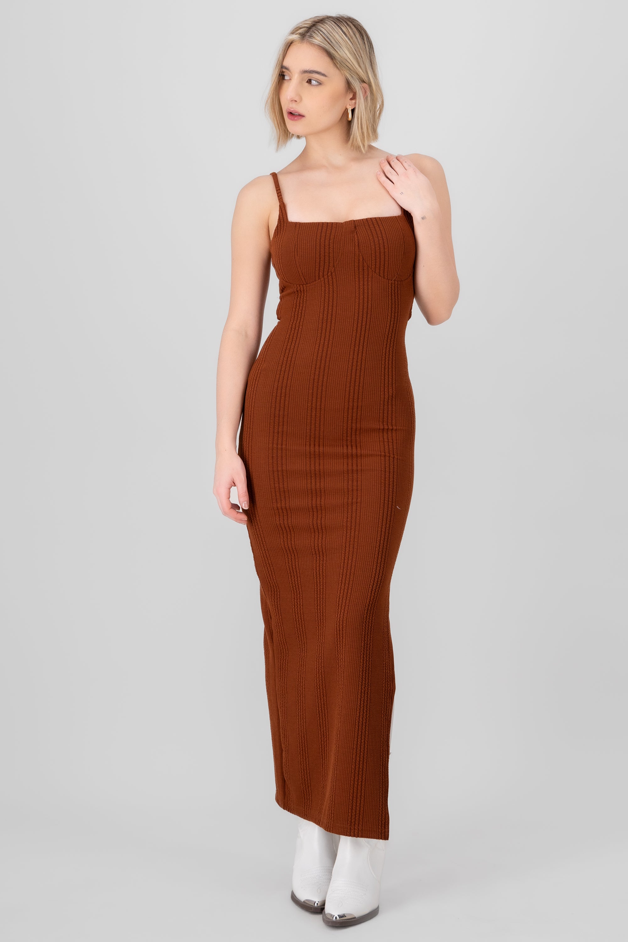Maxi Texture dress COFFEE