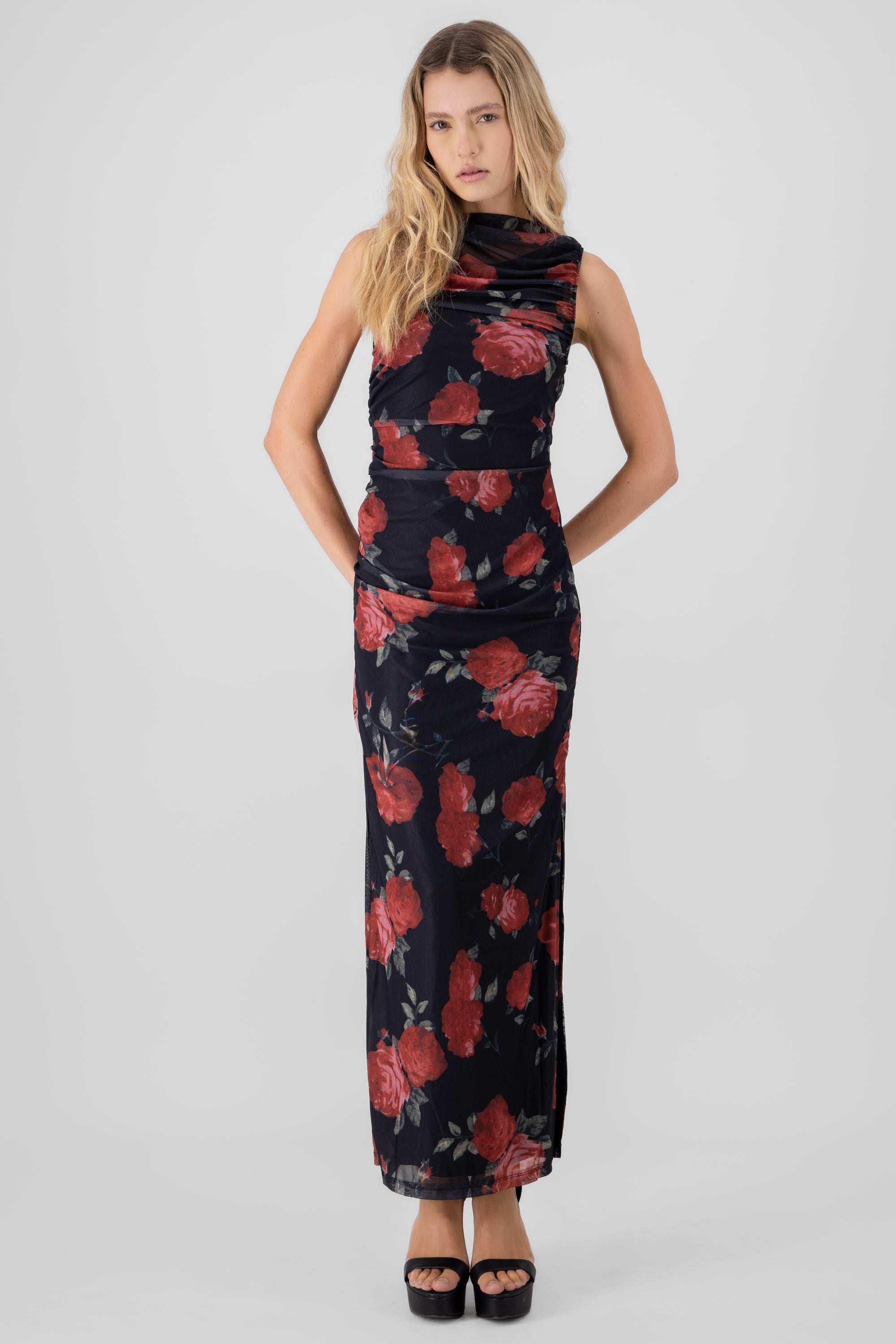 Mesh draped dress Black Combo