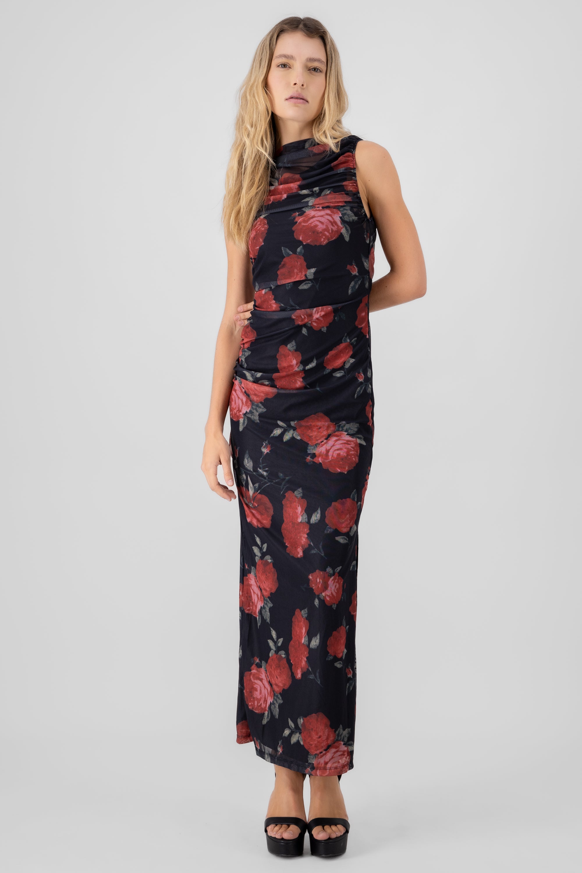 Mesh draped dress Black Combo