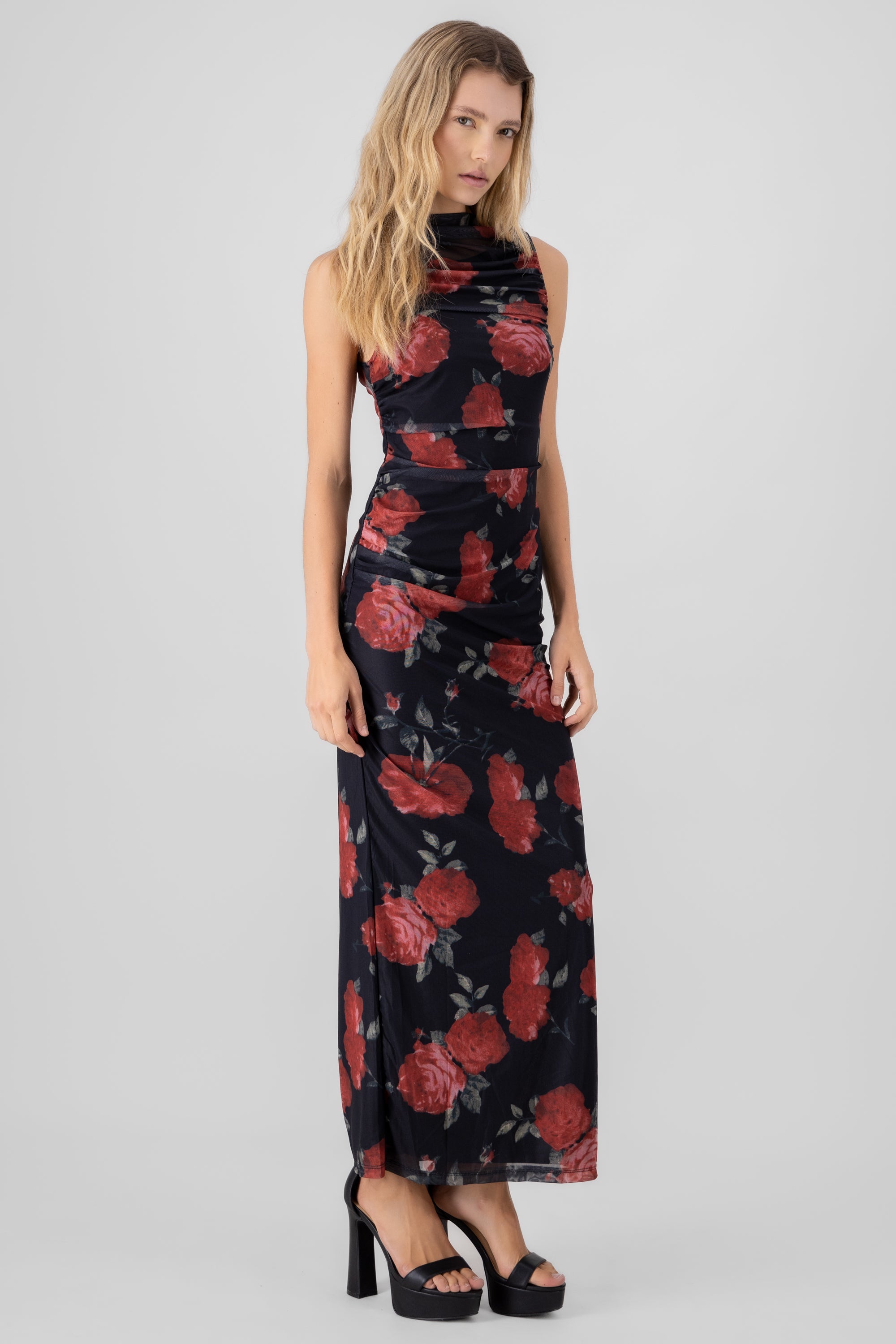 Mesh draped dress Black Combo