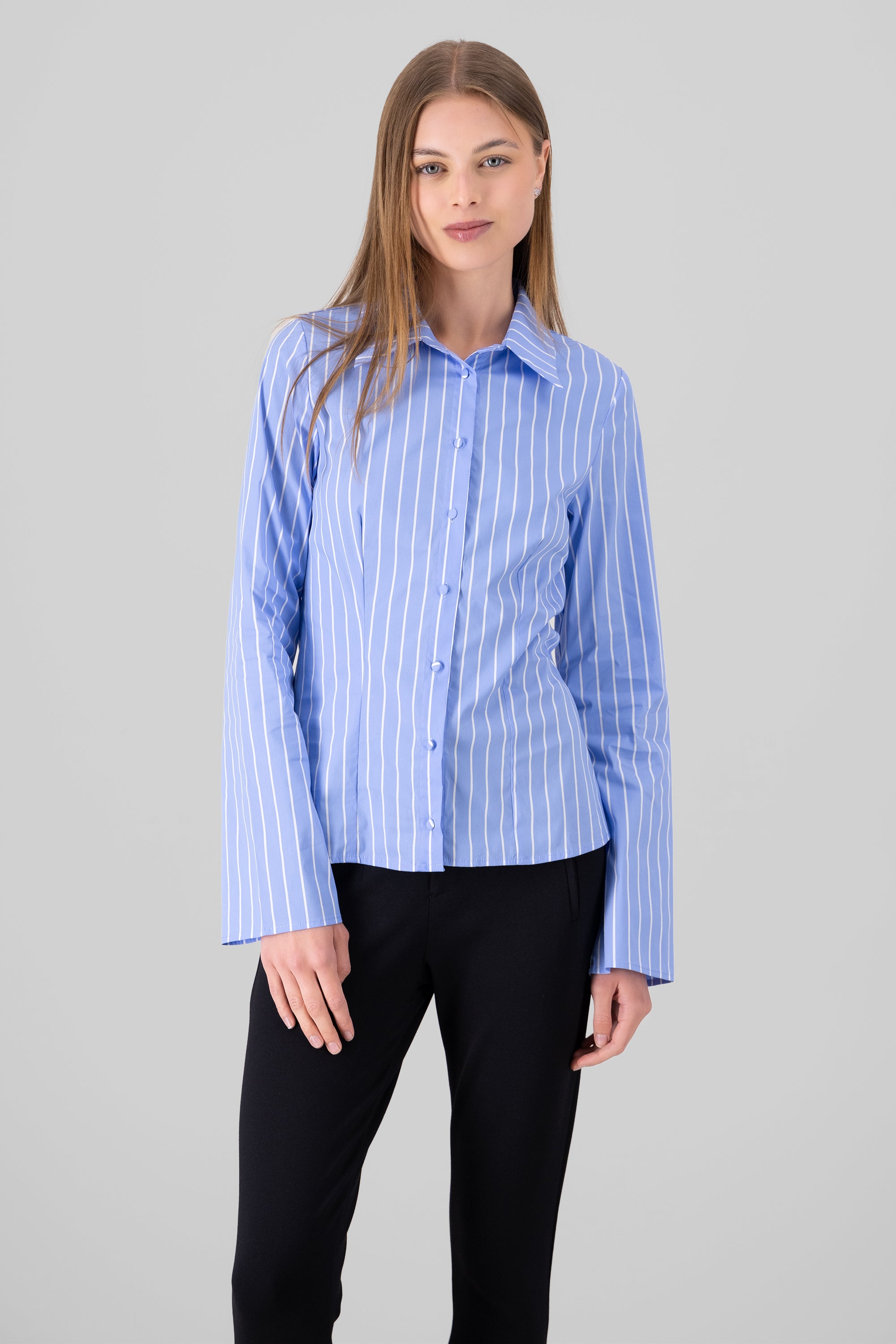 Camisa de rayas con pinzas y mangas amplias AZUL COMBO