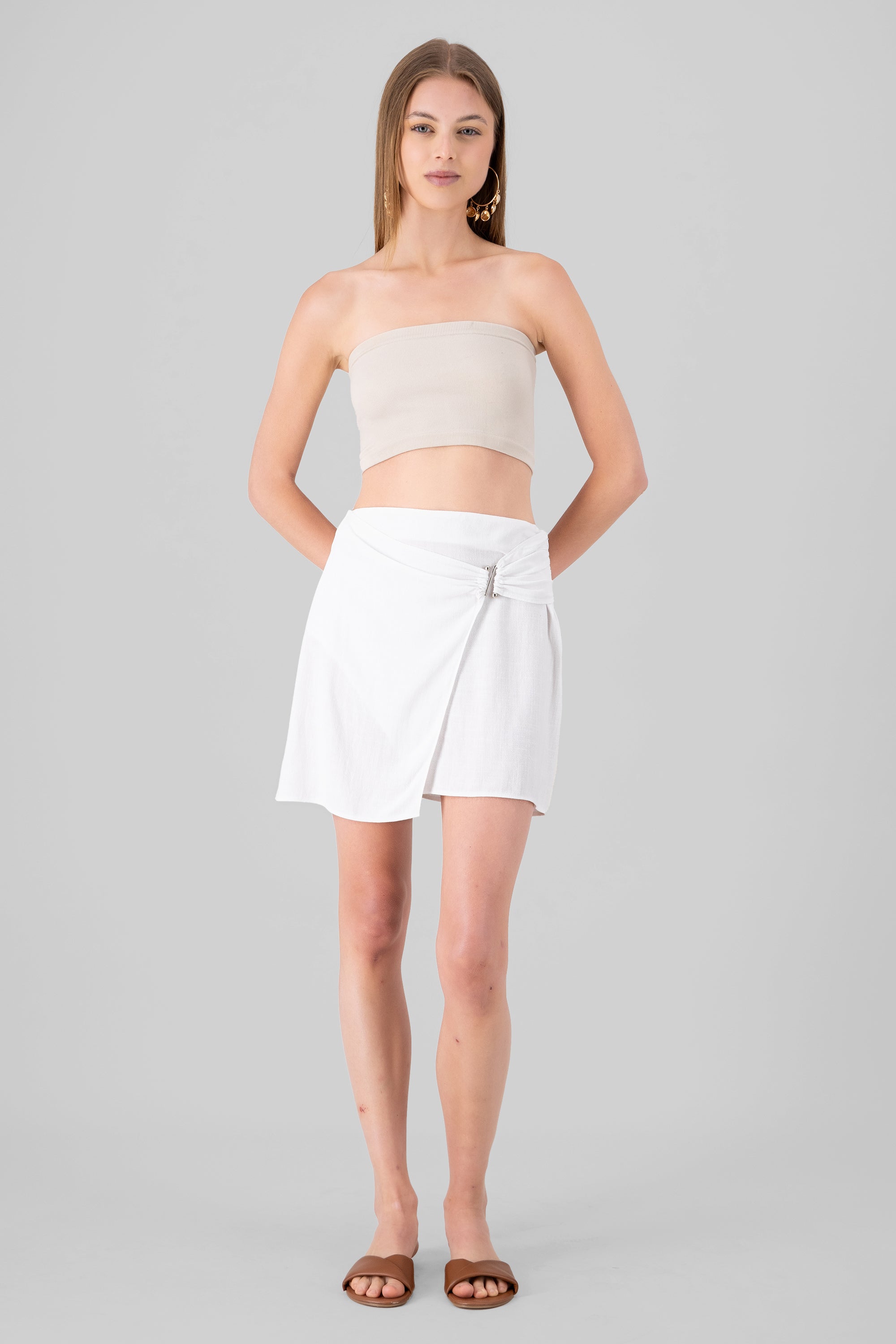 Falda mini det hebilla BLANCO