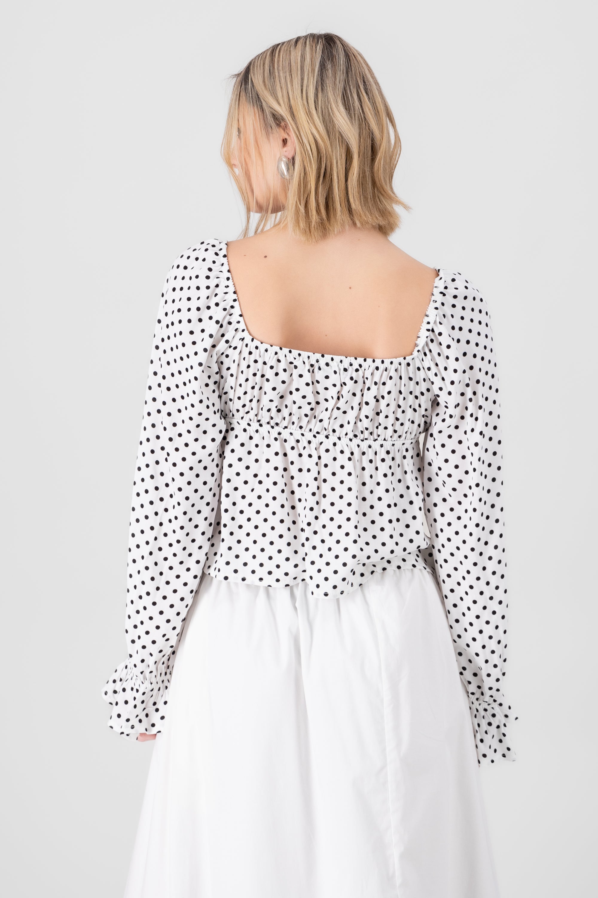 LONG POLKA DOTS MANGA BLUSA WITH HYPSTER Mushrooms White Combo