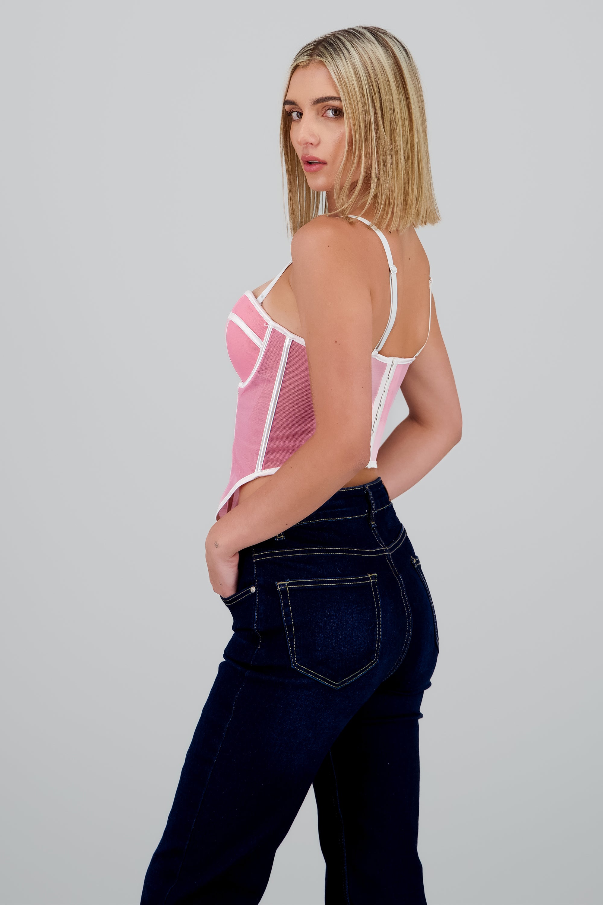 Corset varillas contraste ROSA