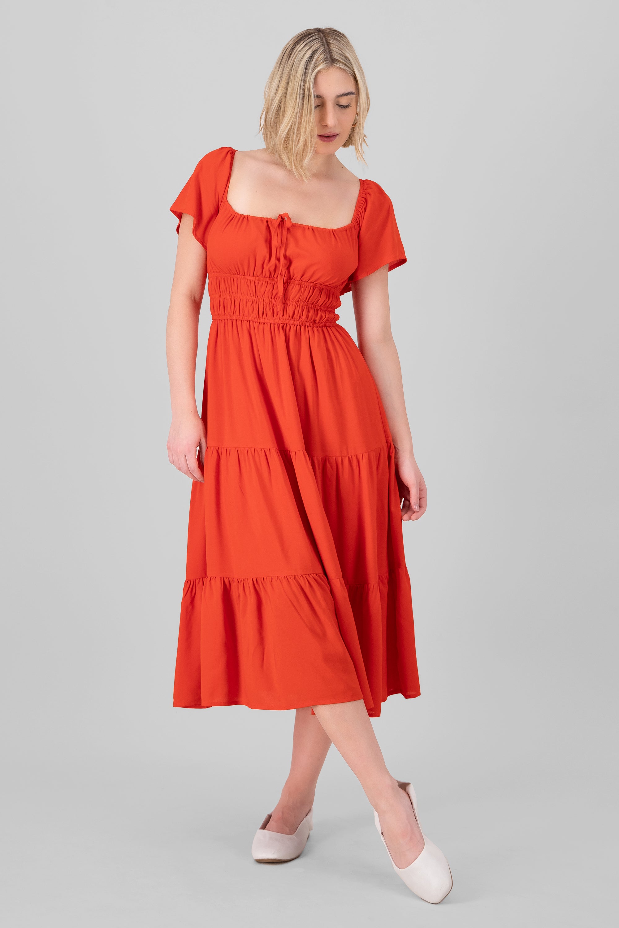Vestido midi detalle espalda ROJO
