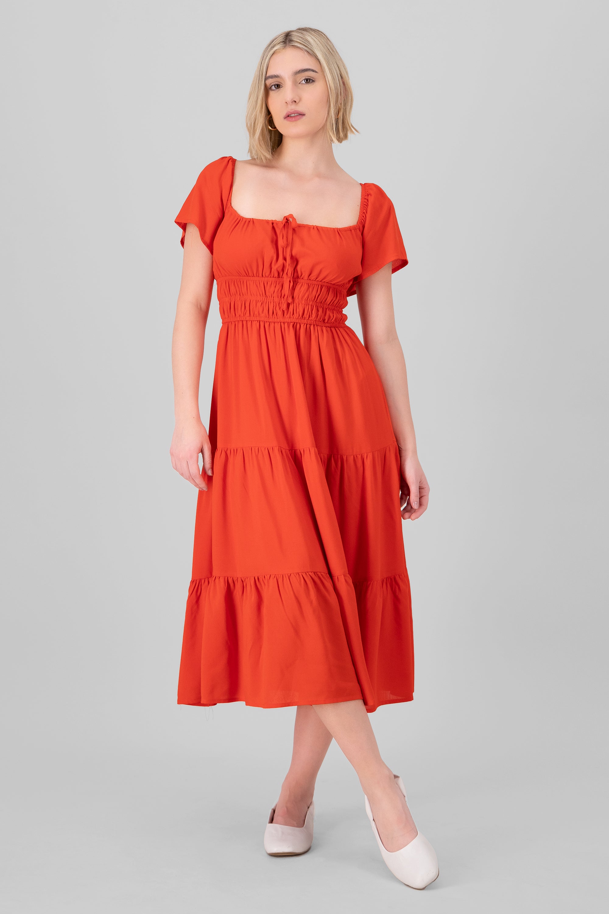 Vestido midi detalle espalda ROJO