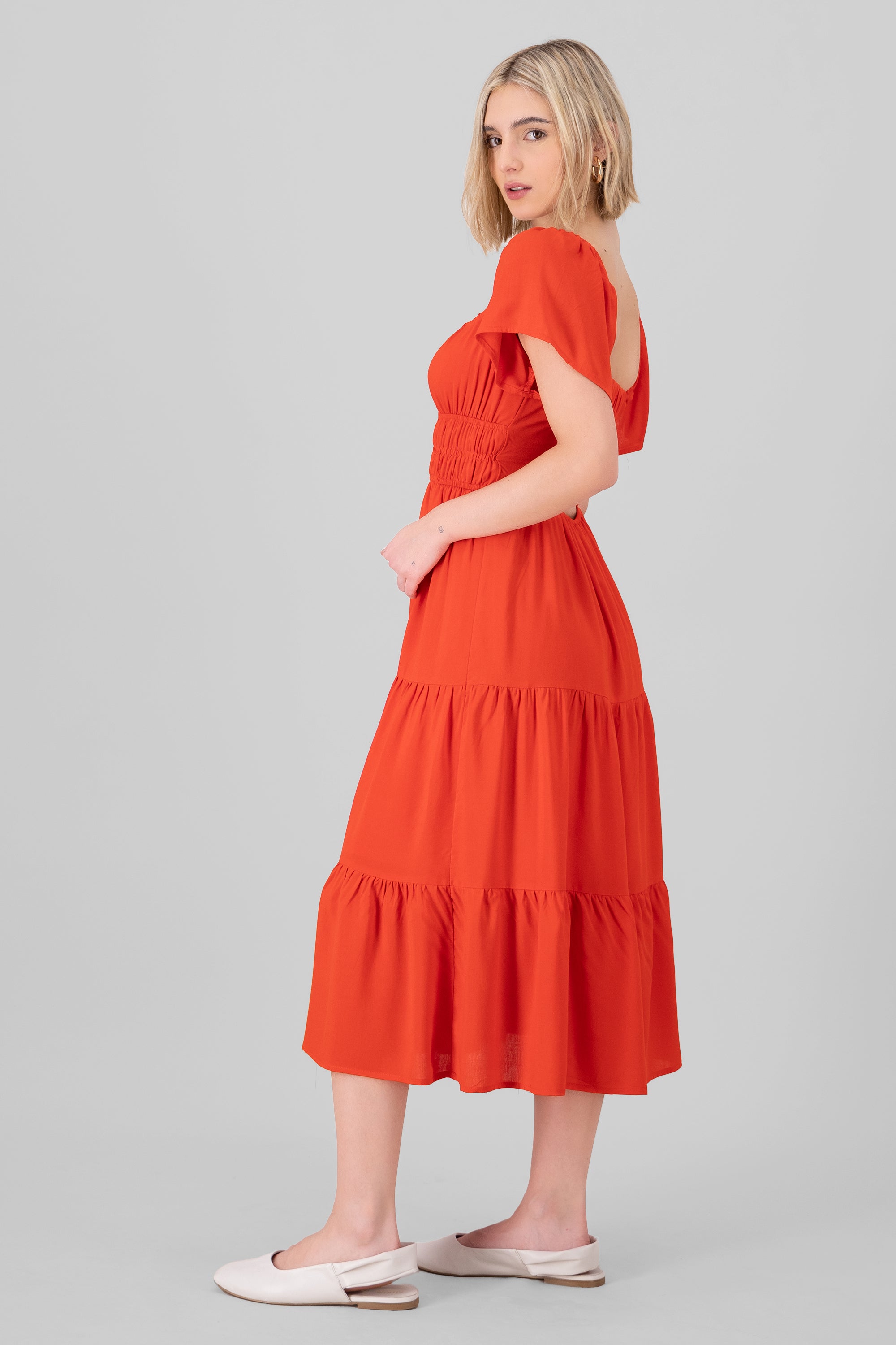 Vestido midi detalle espalda ROJO