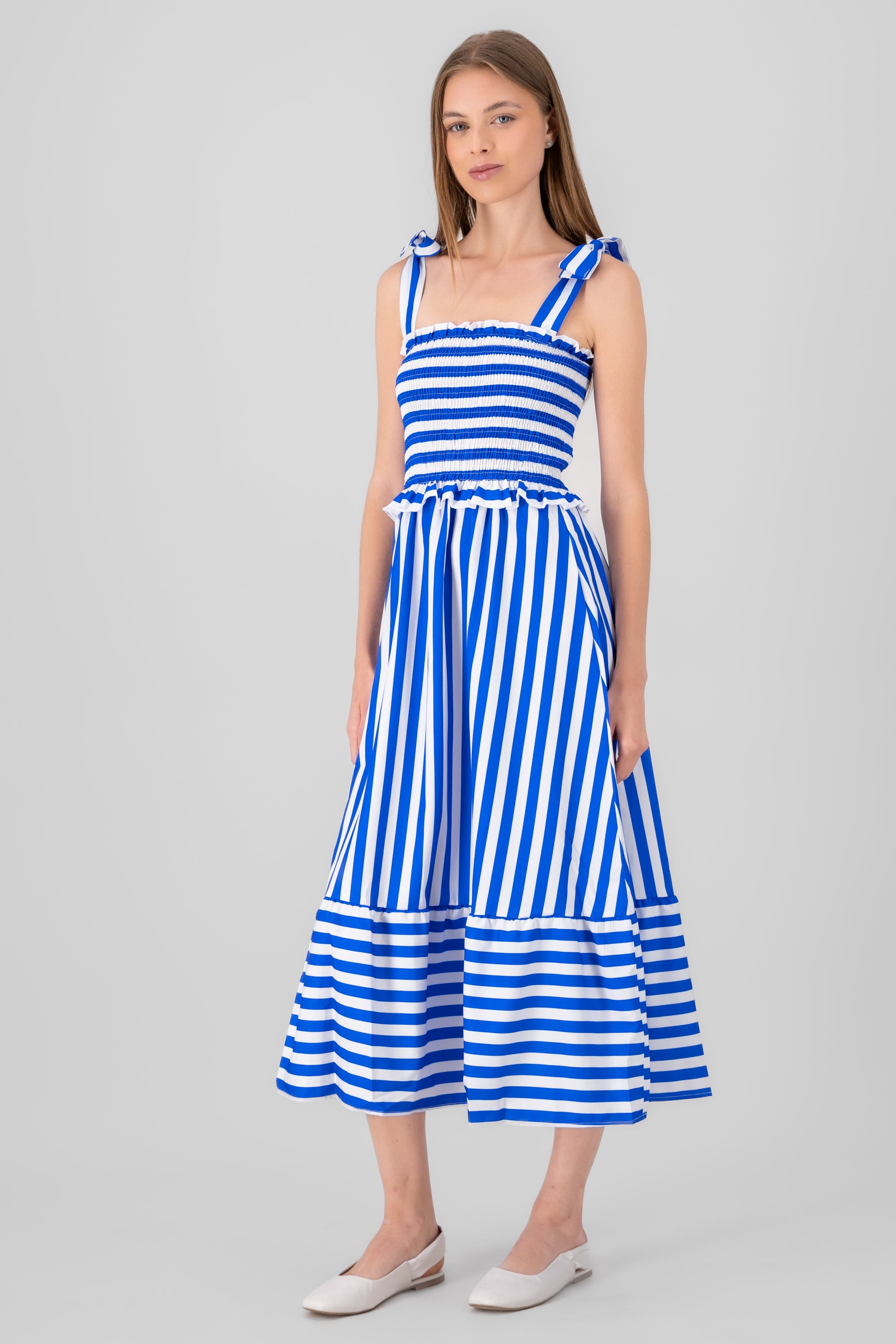 Maxi vestido smock rayas AZUL COMBO