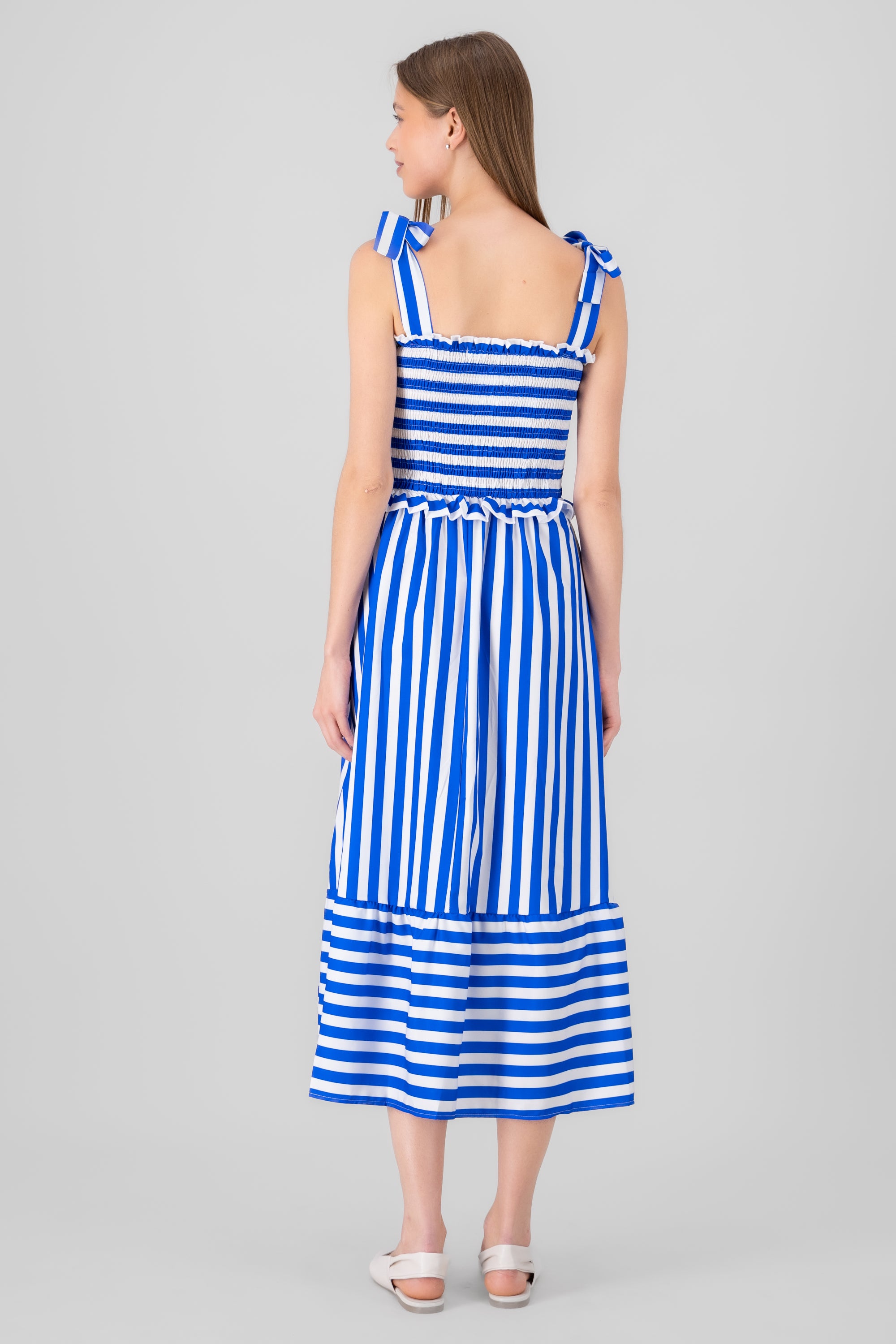 Maxi vestido smock rayas AZUL COMBO