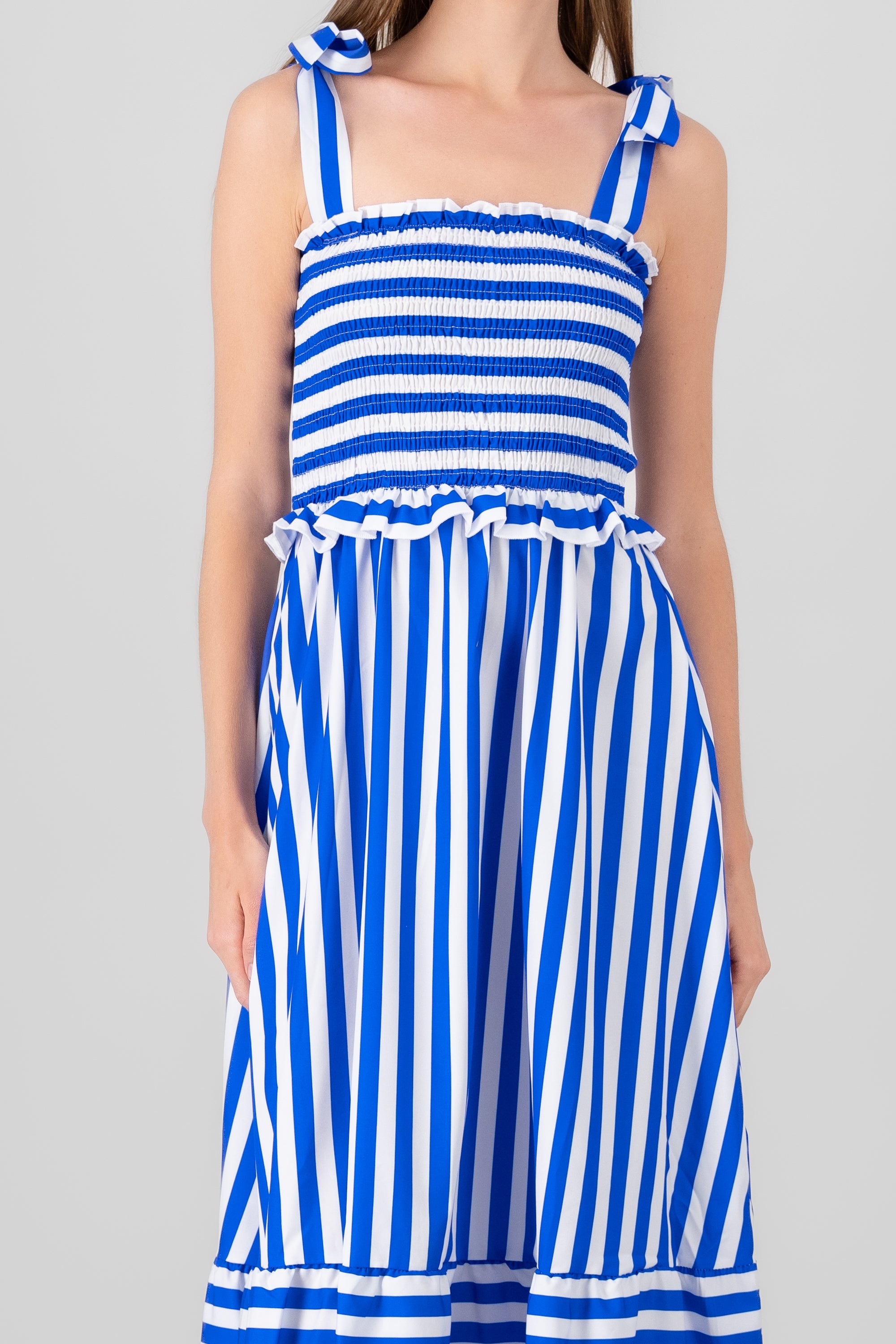 Maxi vestido smock rayas AZUL COMBO