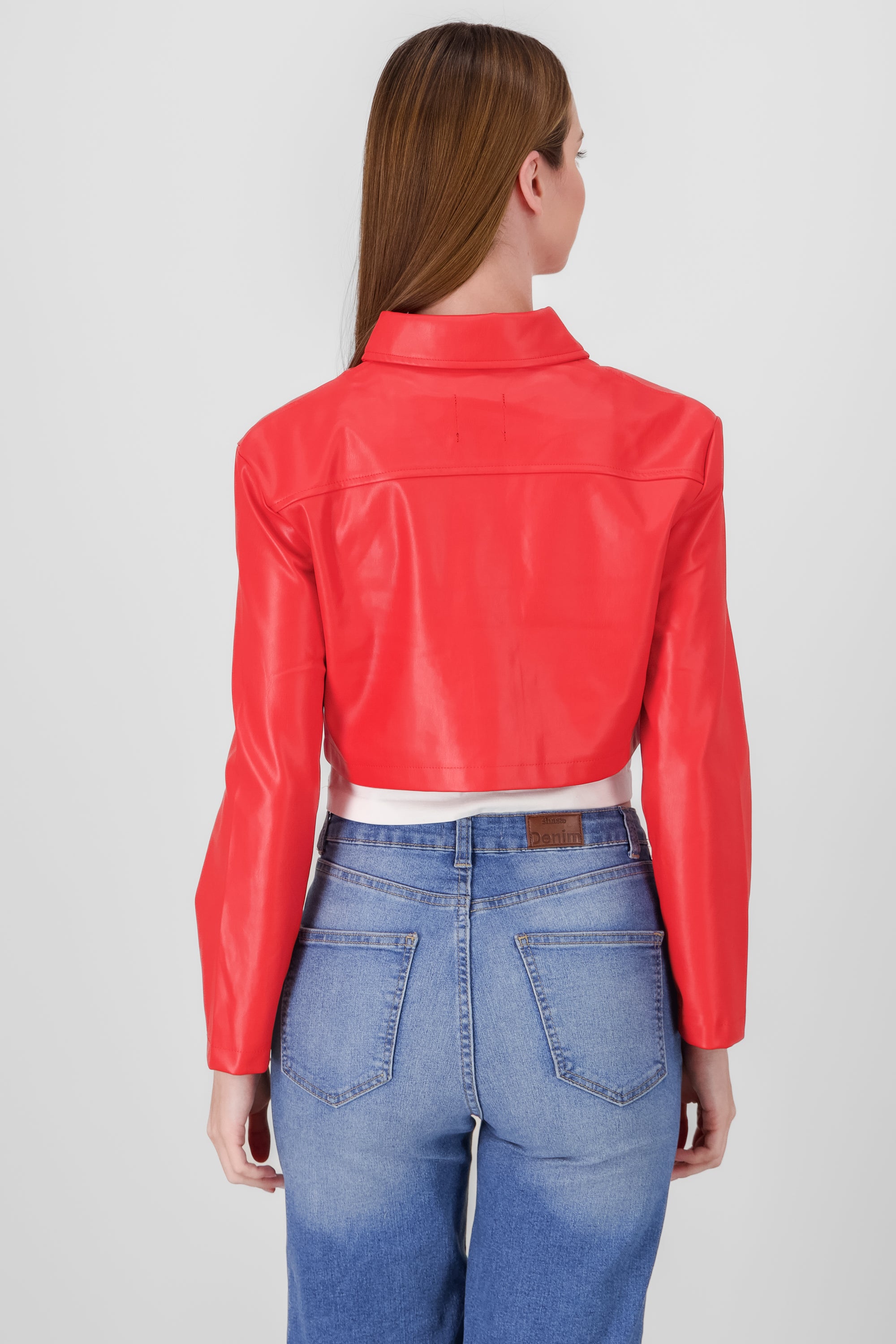 Short Pu jacket with bags RED