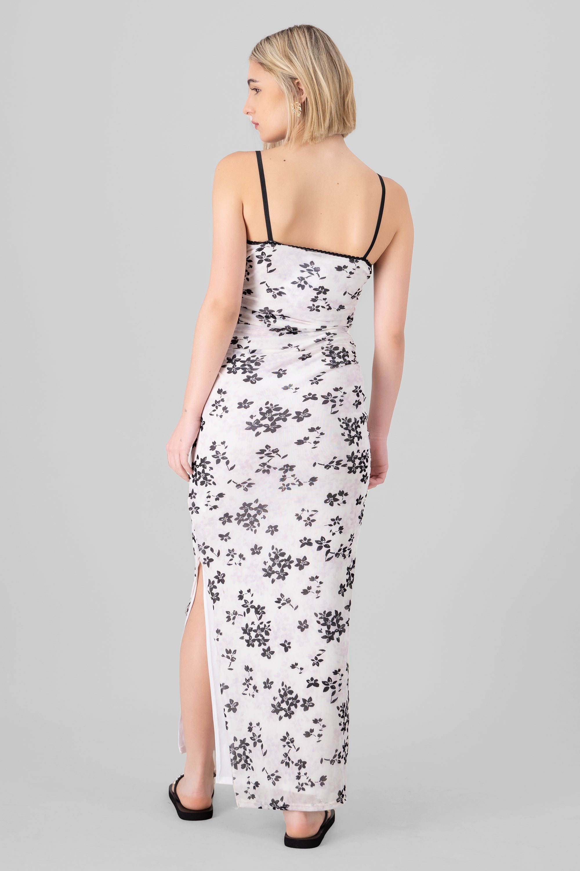 Vestido maxi drapeado flores BLANCO COMBO