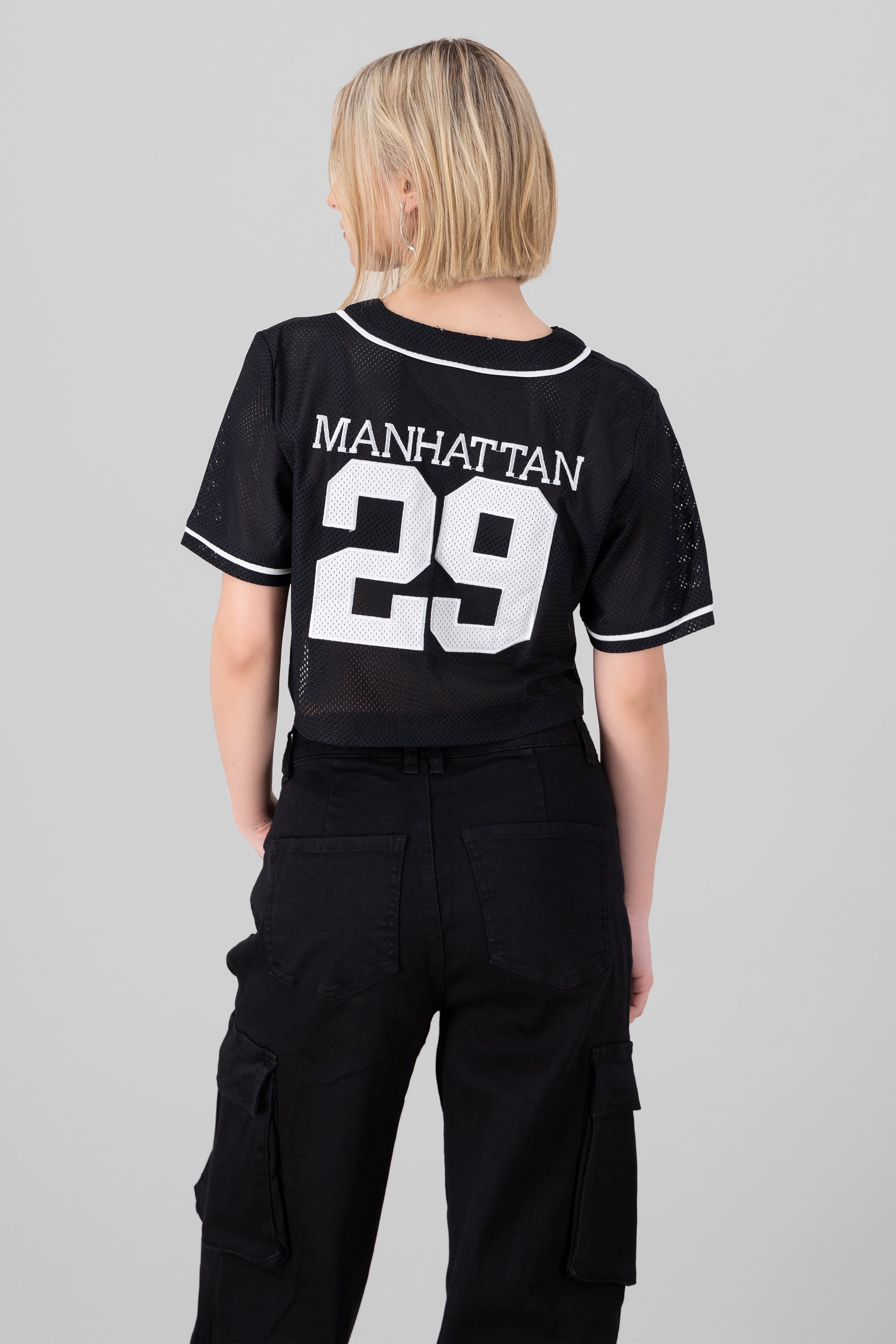 Top con textura de cuello en v de NYC NEGRO COMBO