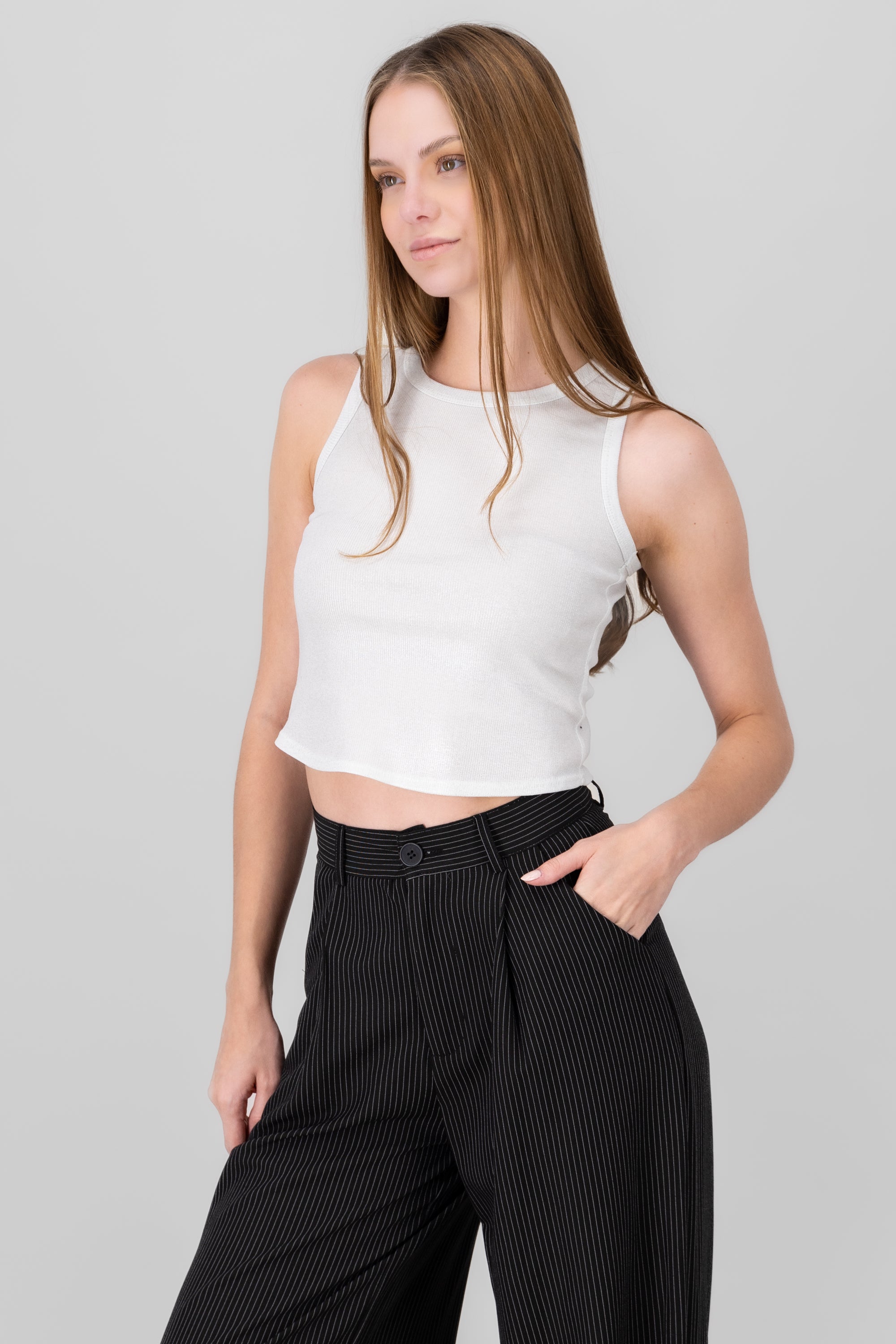 RIB -sleeved top WHITE