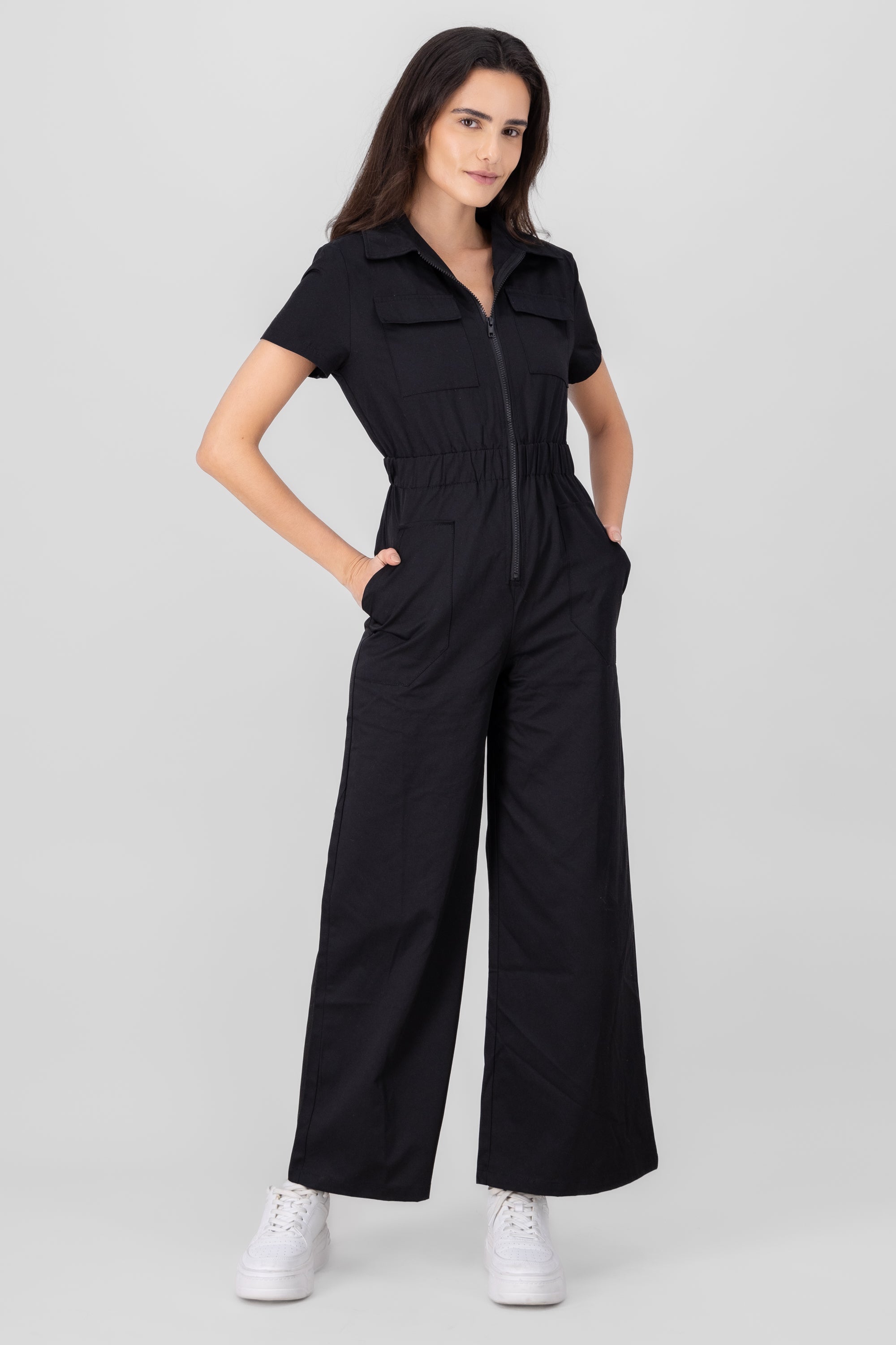 Jumpsuit manga corta liso NEGRO