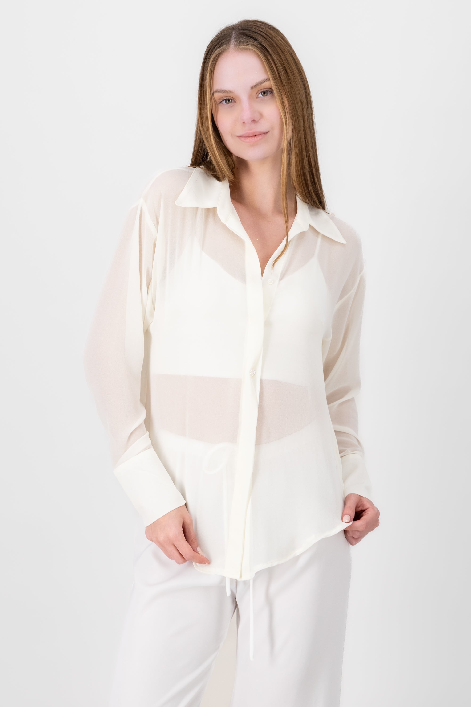 Long -sleeved gauze blouse with Hypsters buttons CREAM