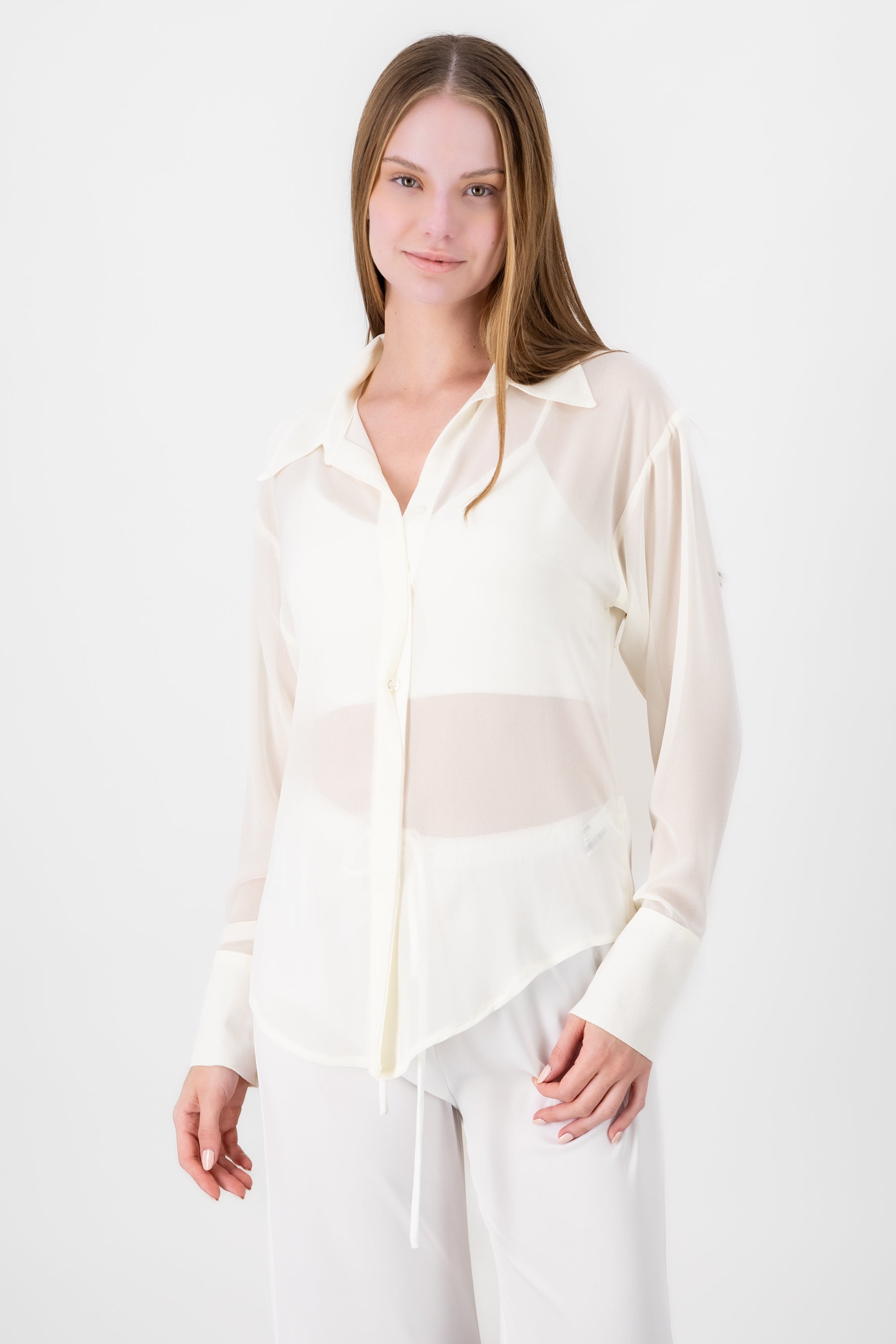 Long -sleeved gauze blouse with Hypsters buttons CREAM