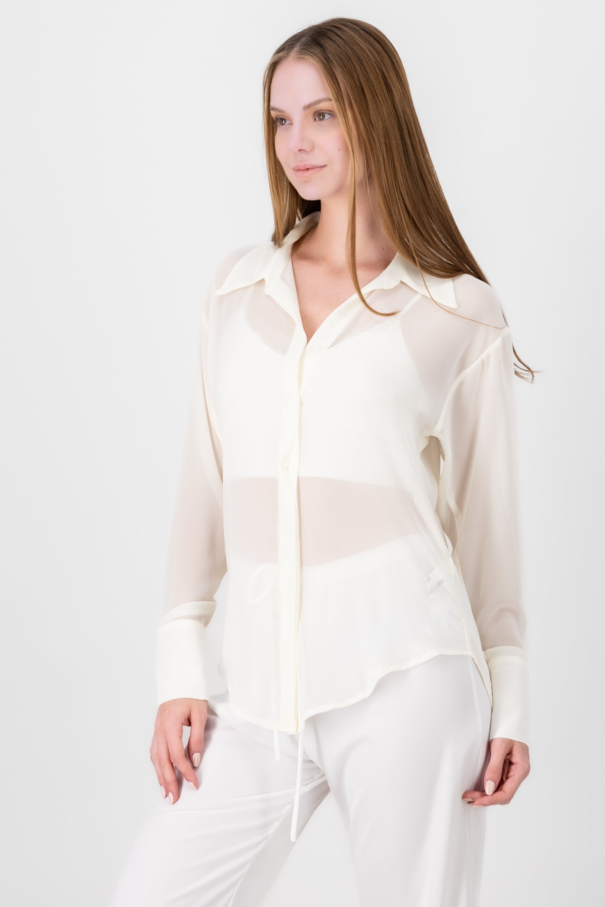 Long -sleeved gauze blouse with Hypsters buttons CREAM